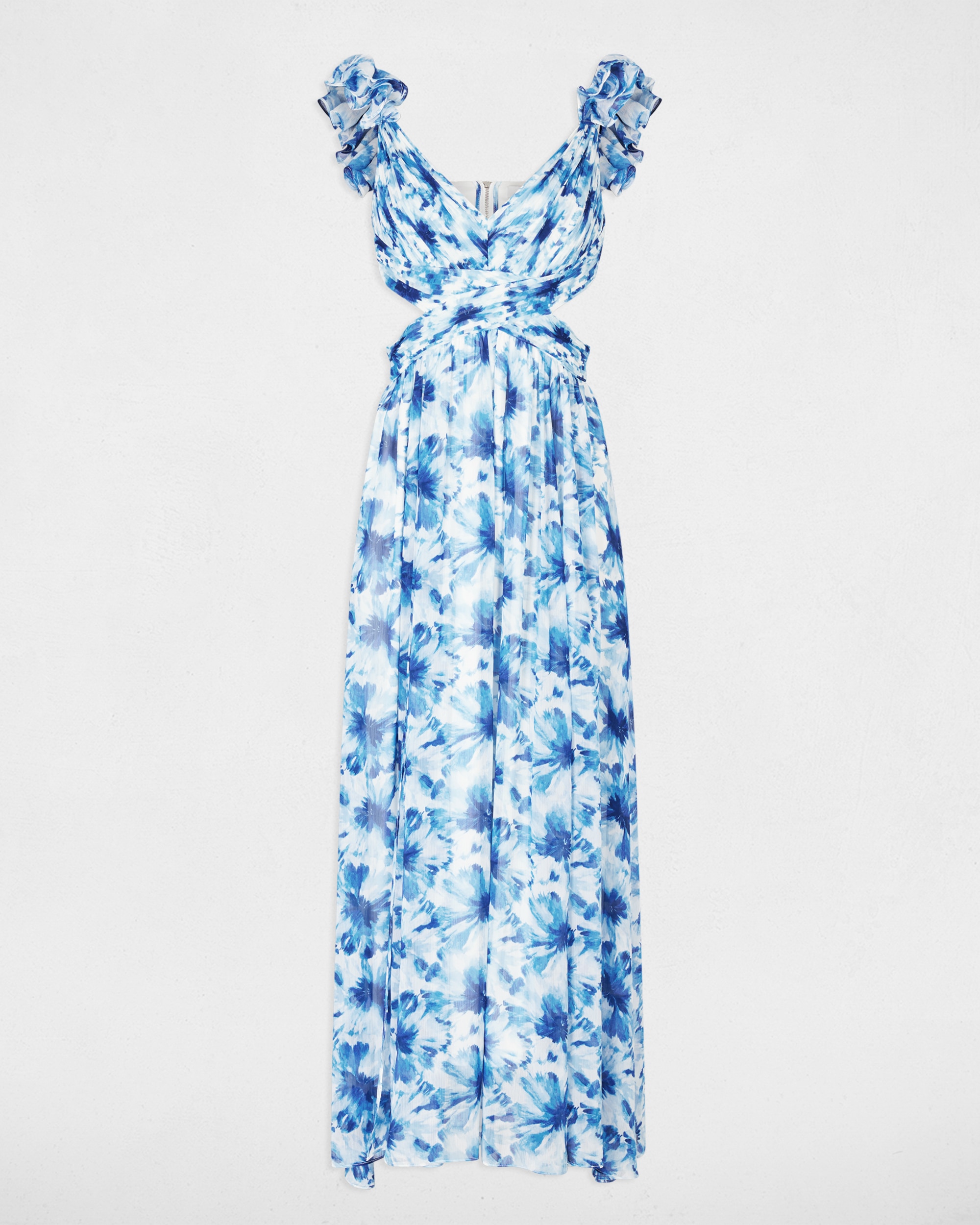 Vestido Comprido Floral À Boca de Sino Azul-escuro-2