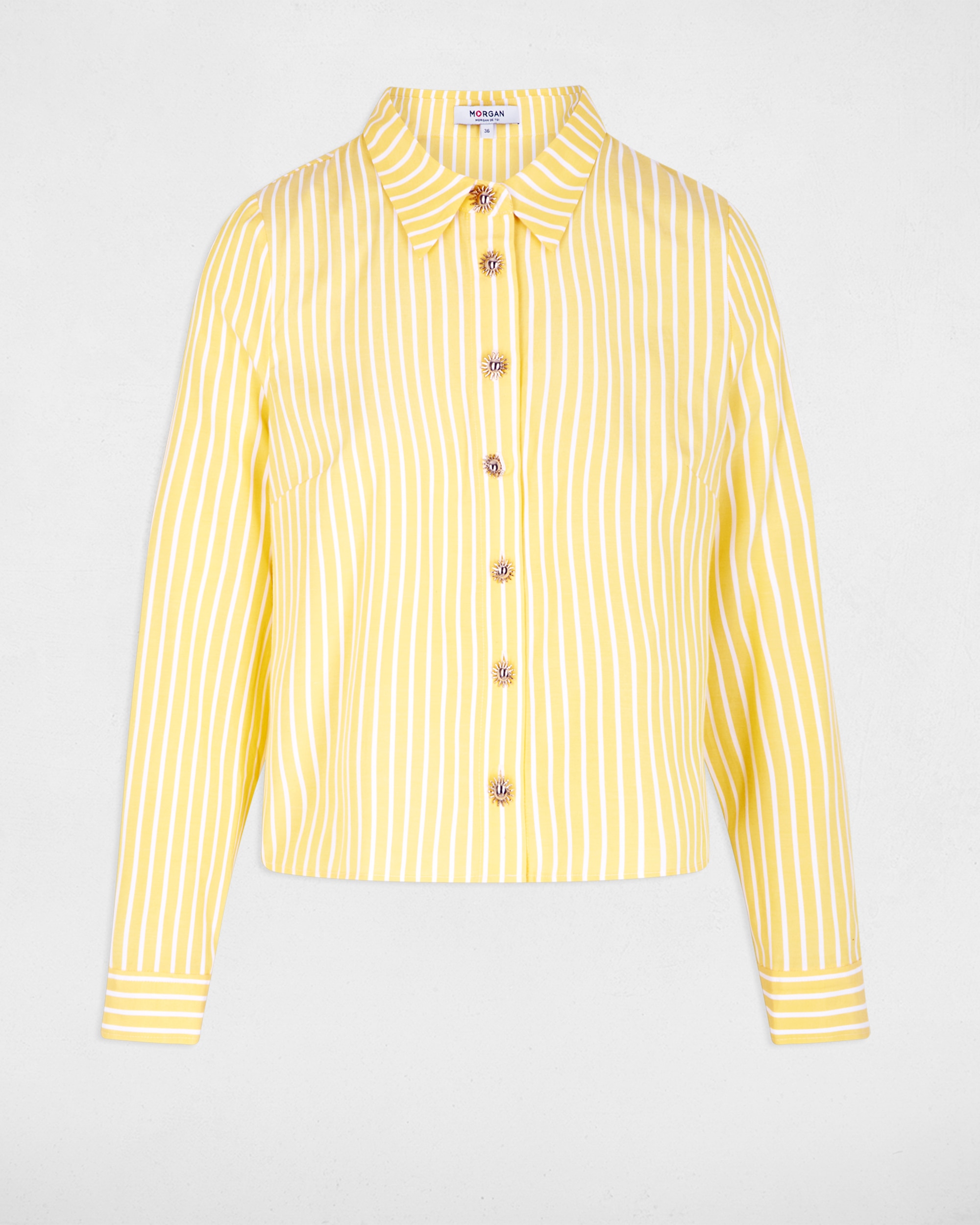 Camisa Cropped Às Riscas Amarelo-2