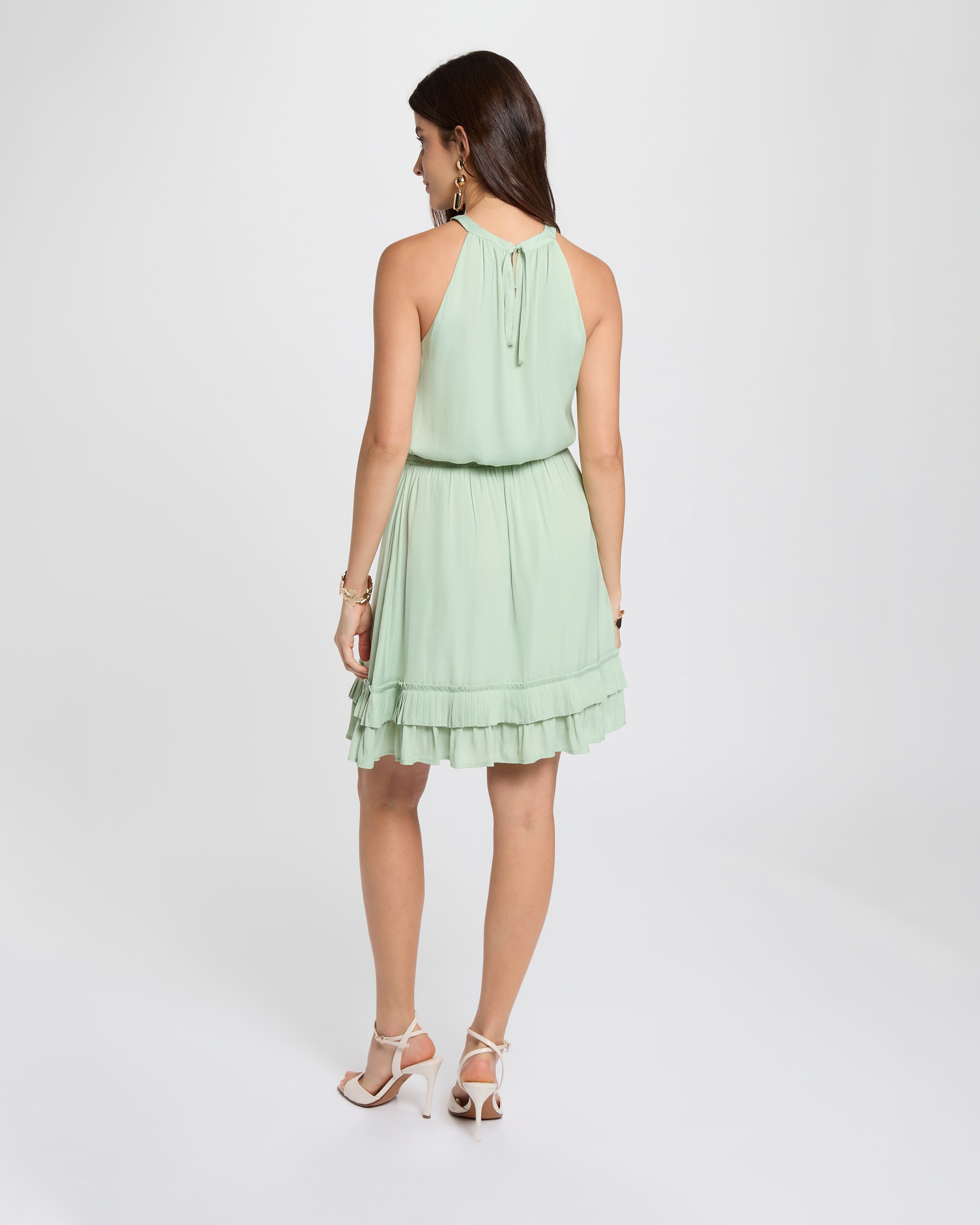 Vestido Curto com Gola Alta Verde-claro-3