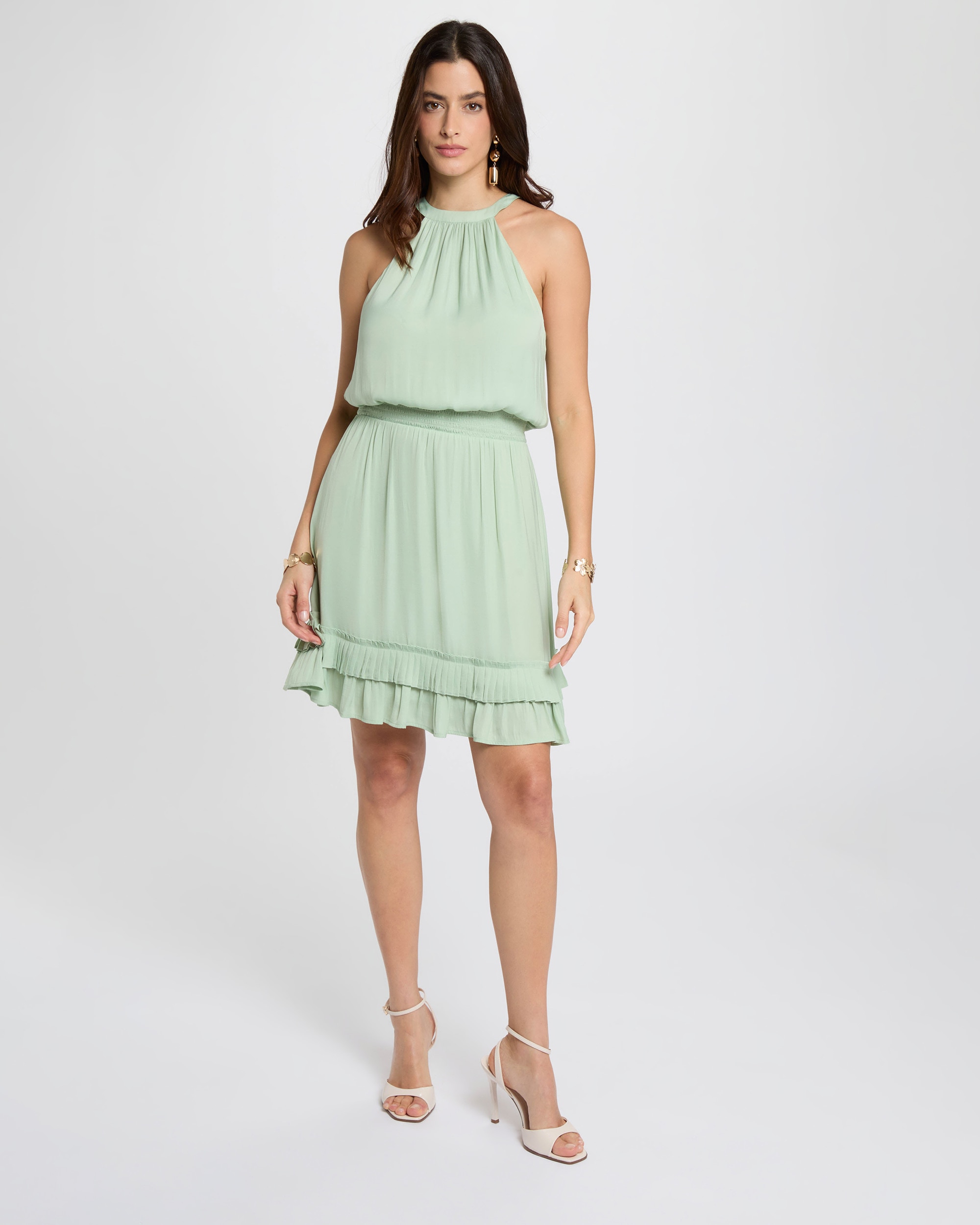 Vestido Curto com Gola Alta Verde-claro-4