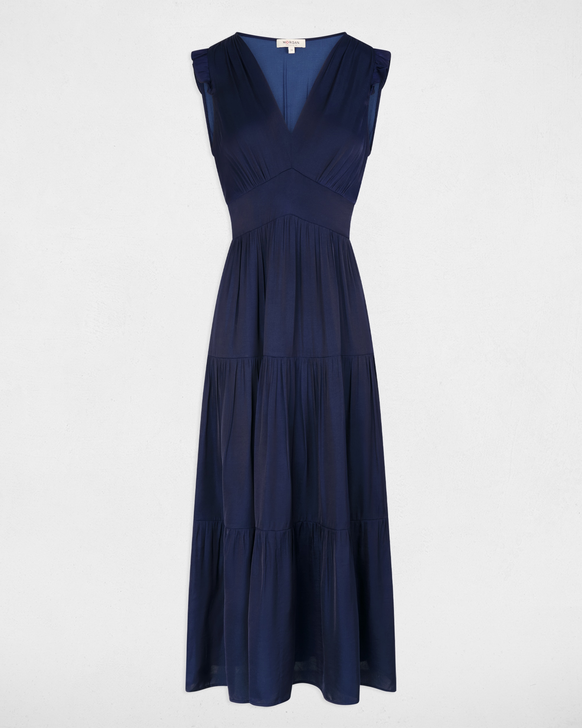 Vestido Comprido com Decote em V sem Mangas Azul-escuro-2