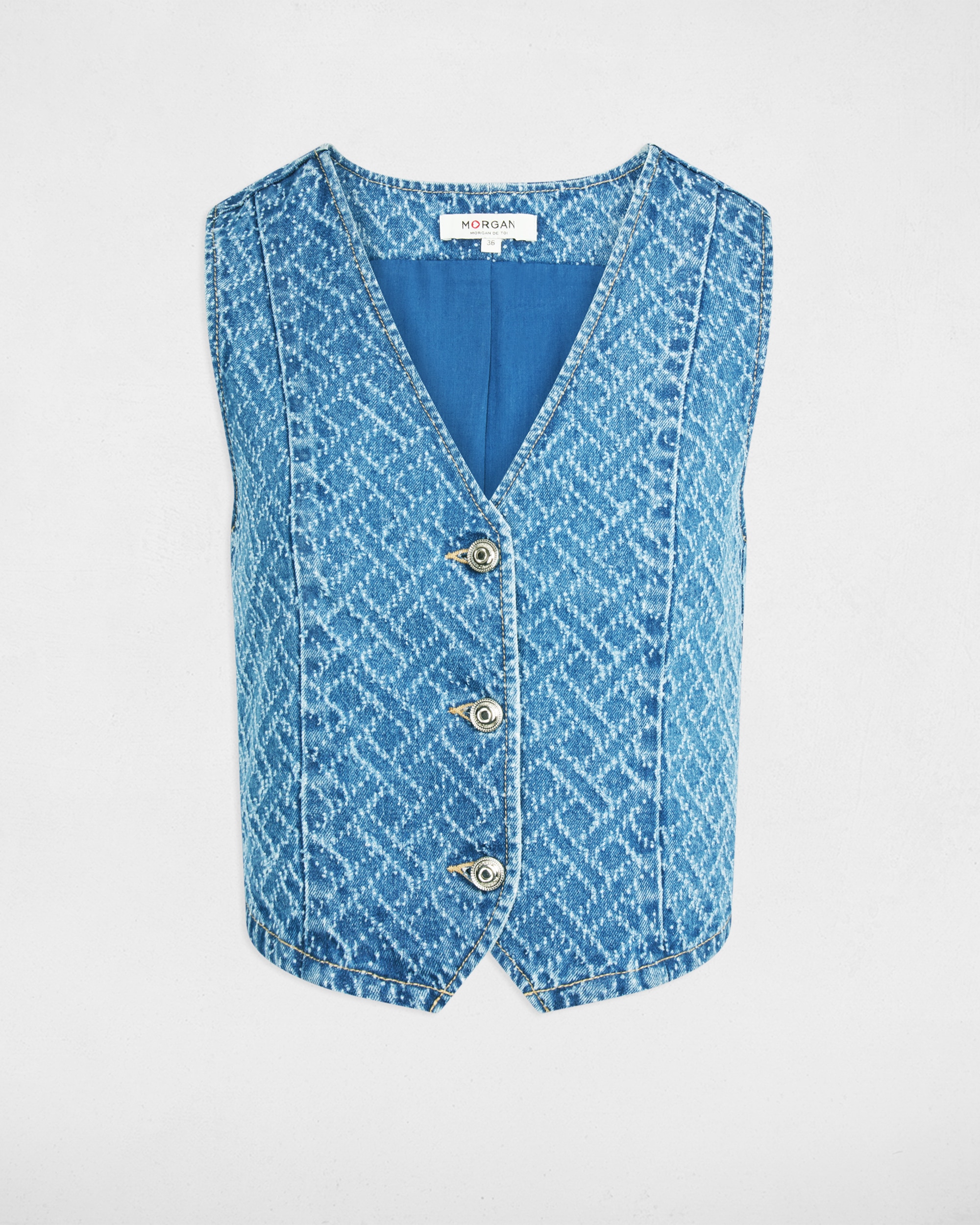 Cardigan Denim com Pespontos Azul denim-2