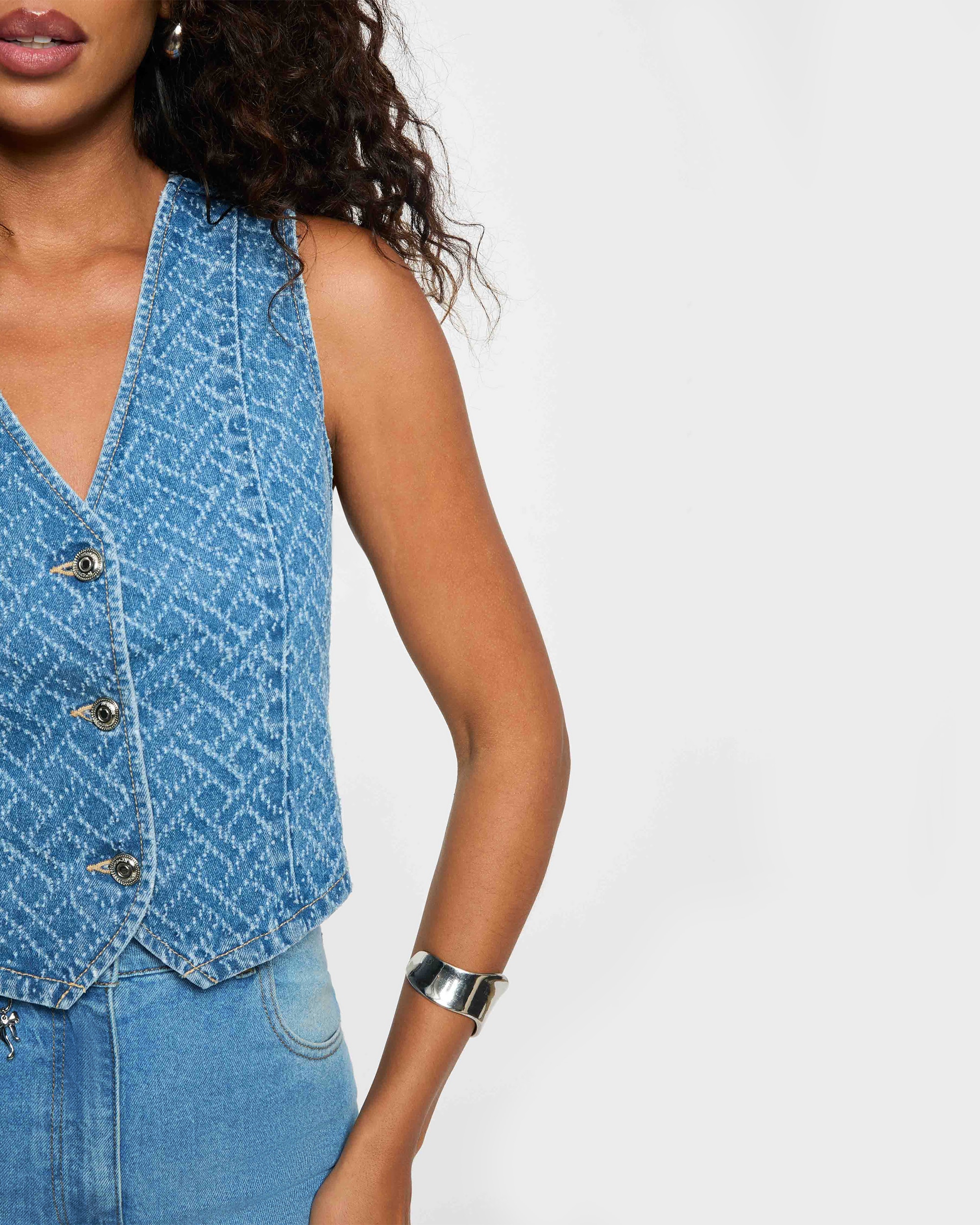Cardigan Denim com Pespontos Azul denim-5