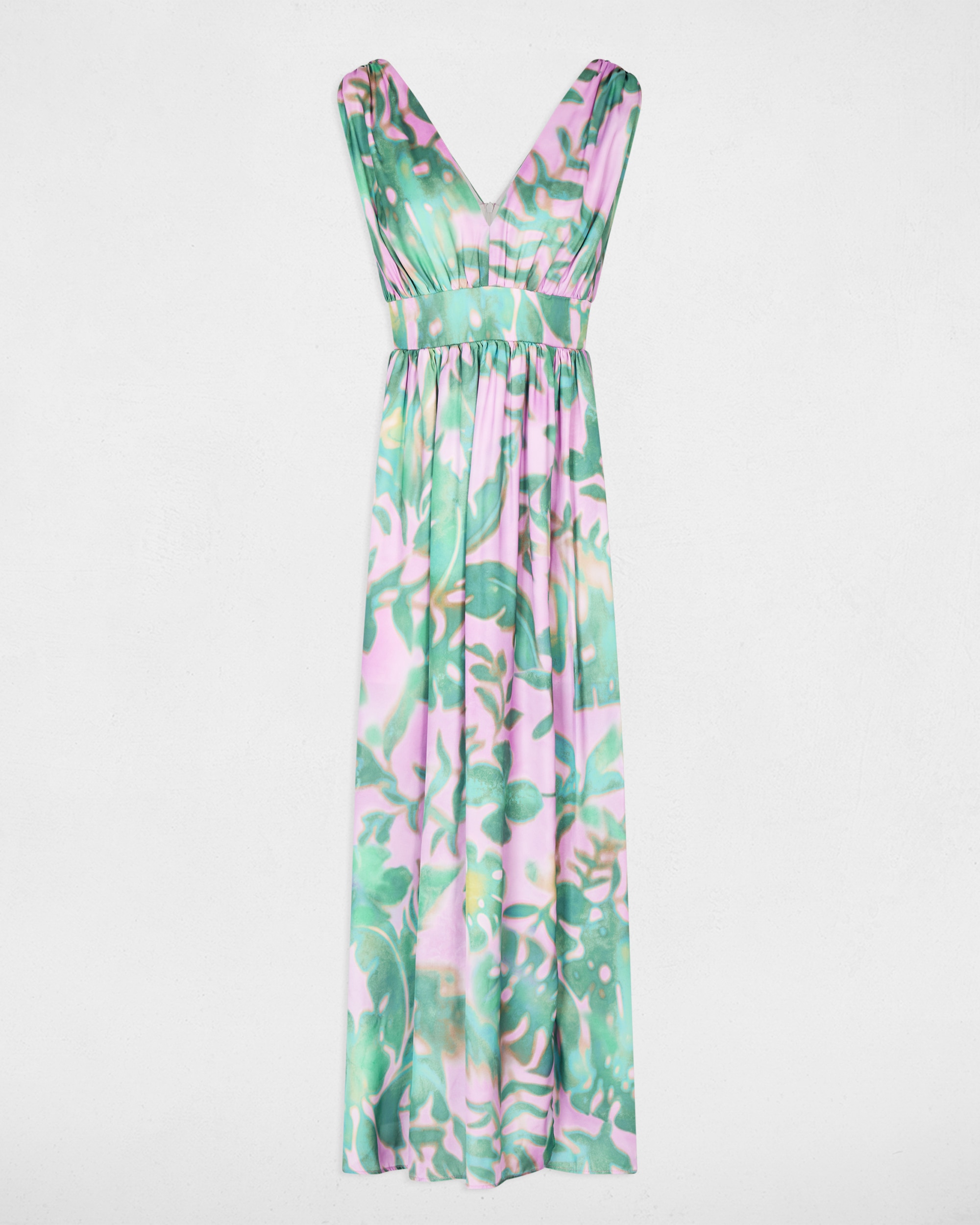 Vestido Comprido com Decote em V Multicolor-2