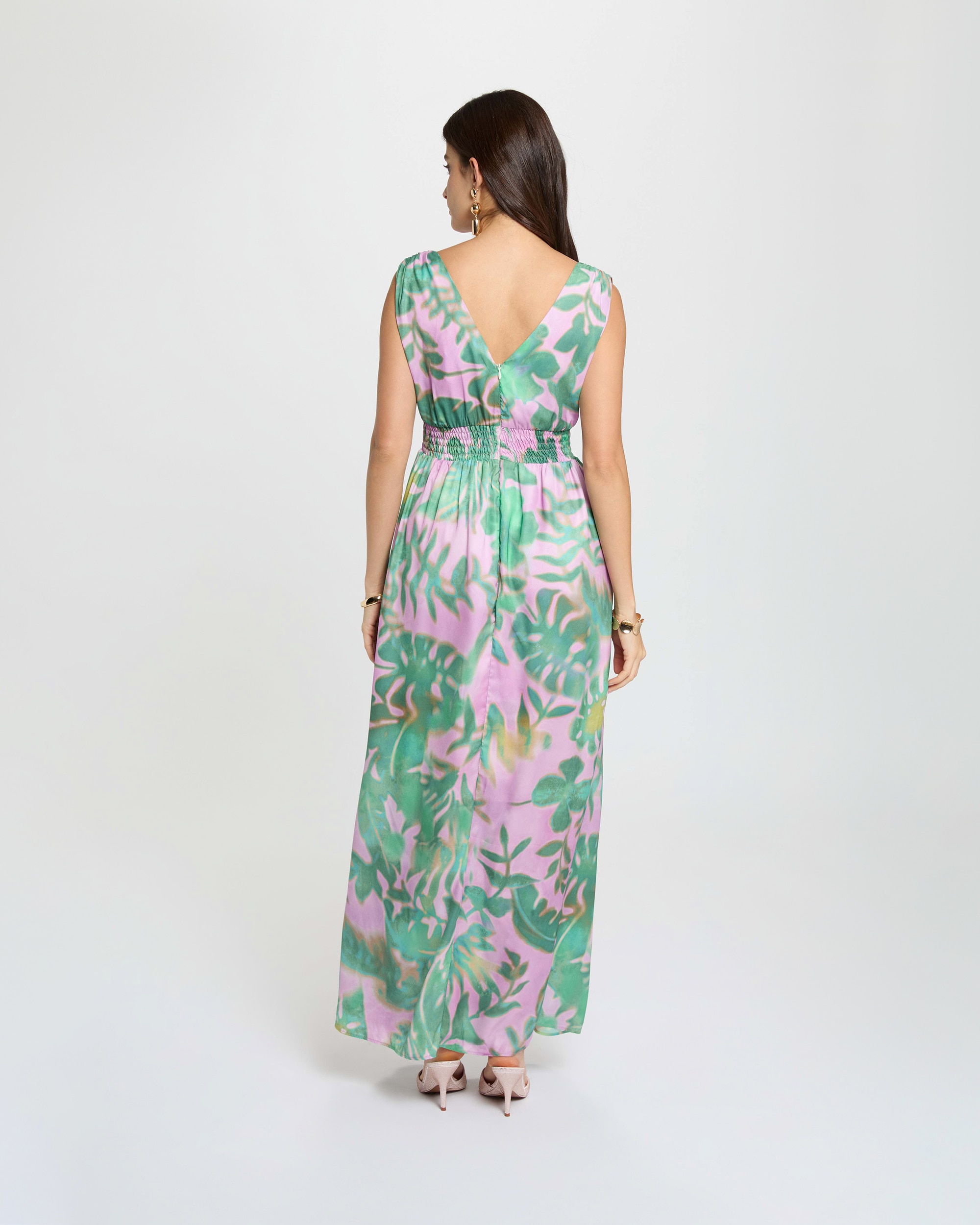 Vestido Comprido com Decote em V Multicolor-3