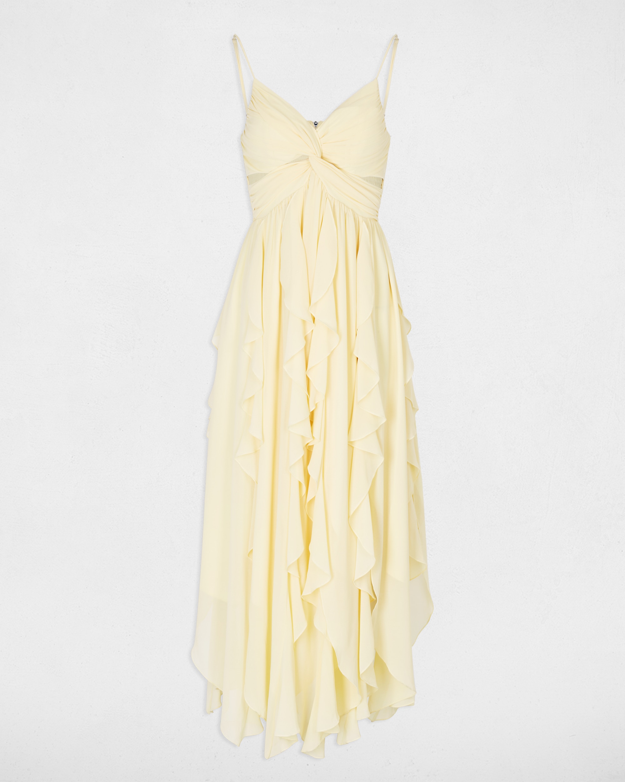 Vestido Comprido com Decote em V Amarelo-2