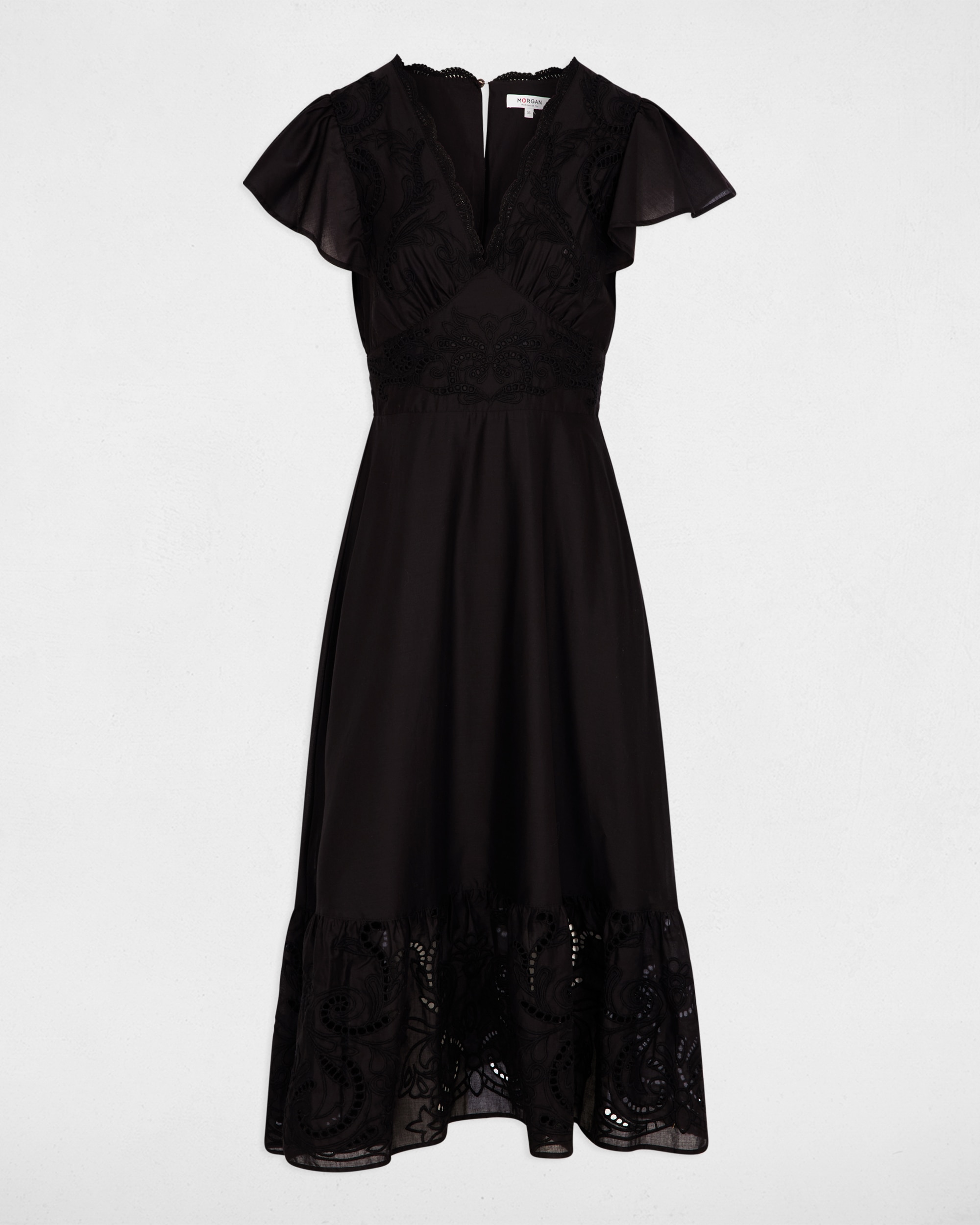 Vestido Comprido com Detalhes Bordados Preto-2