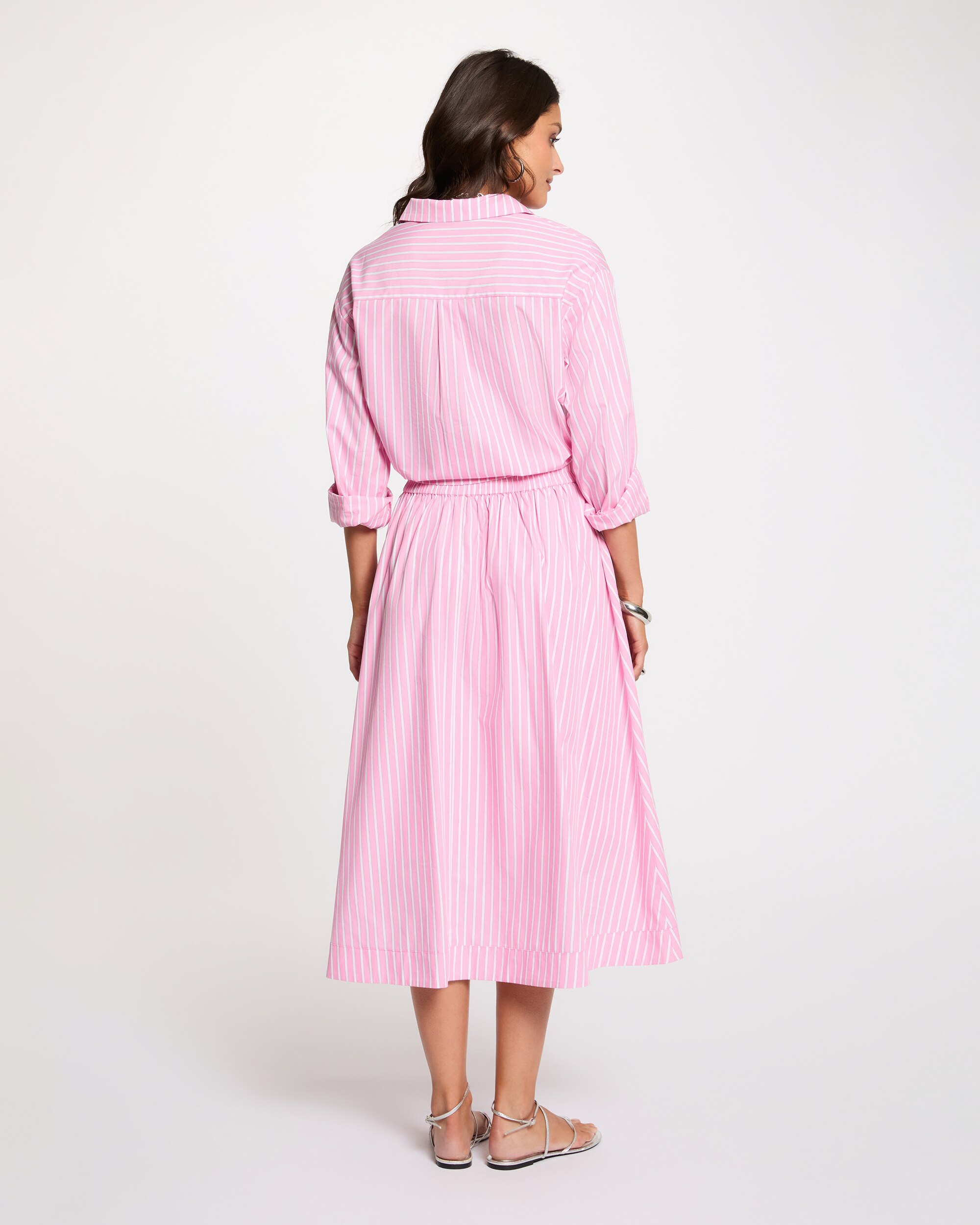 Camisa Oversize Às Riscas Rosa-3