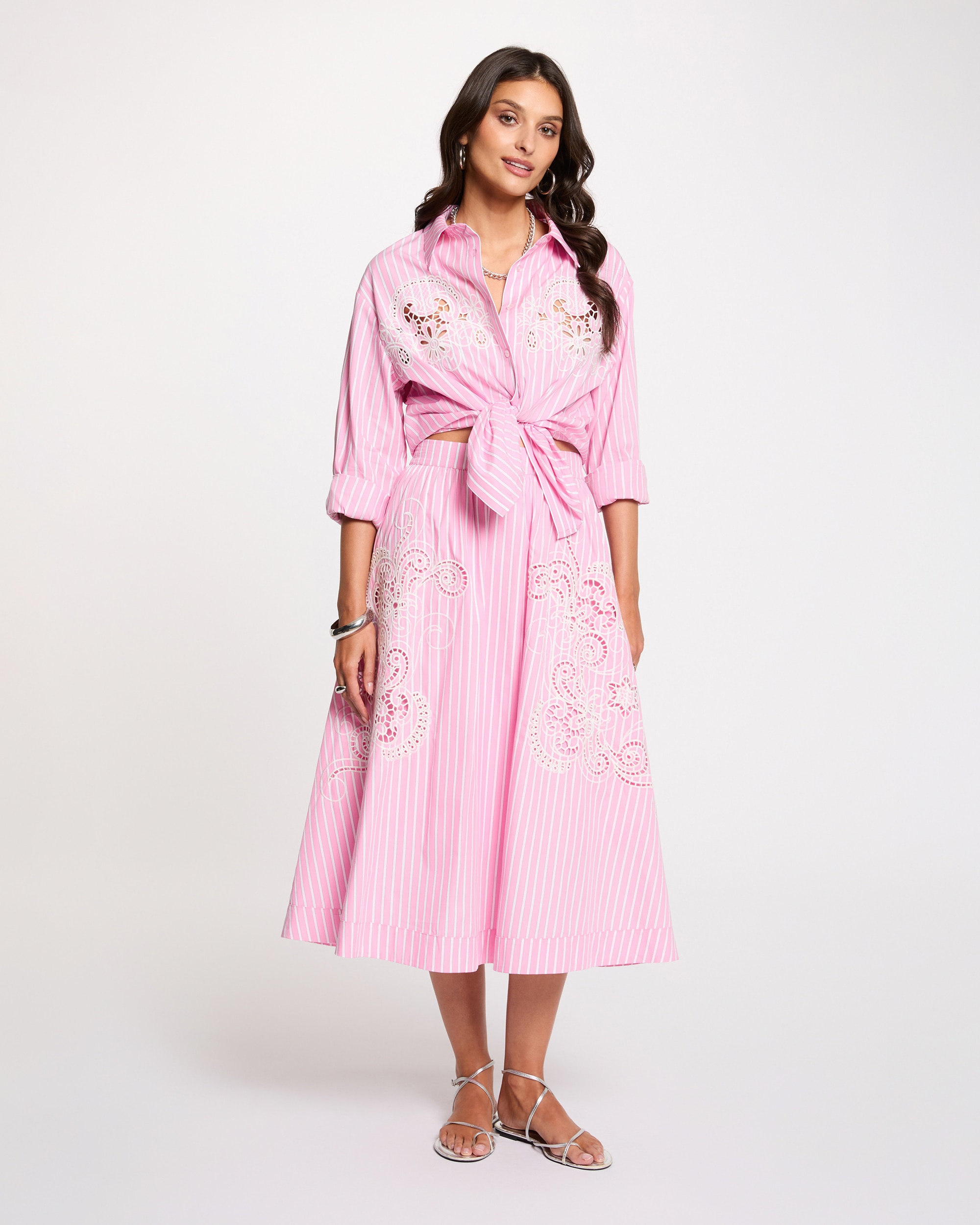 Camisa Oversize Às Riscas Rosa-4
