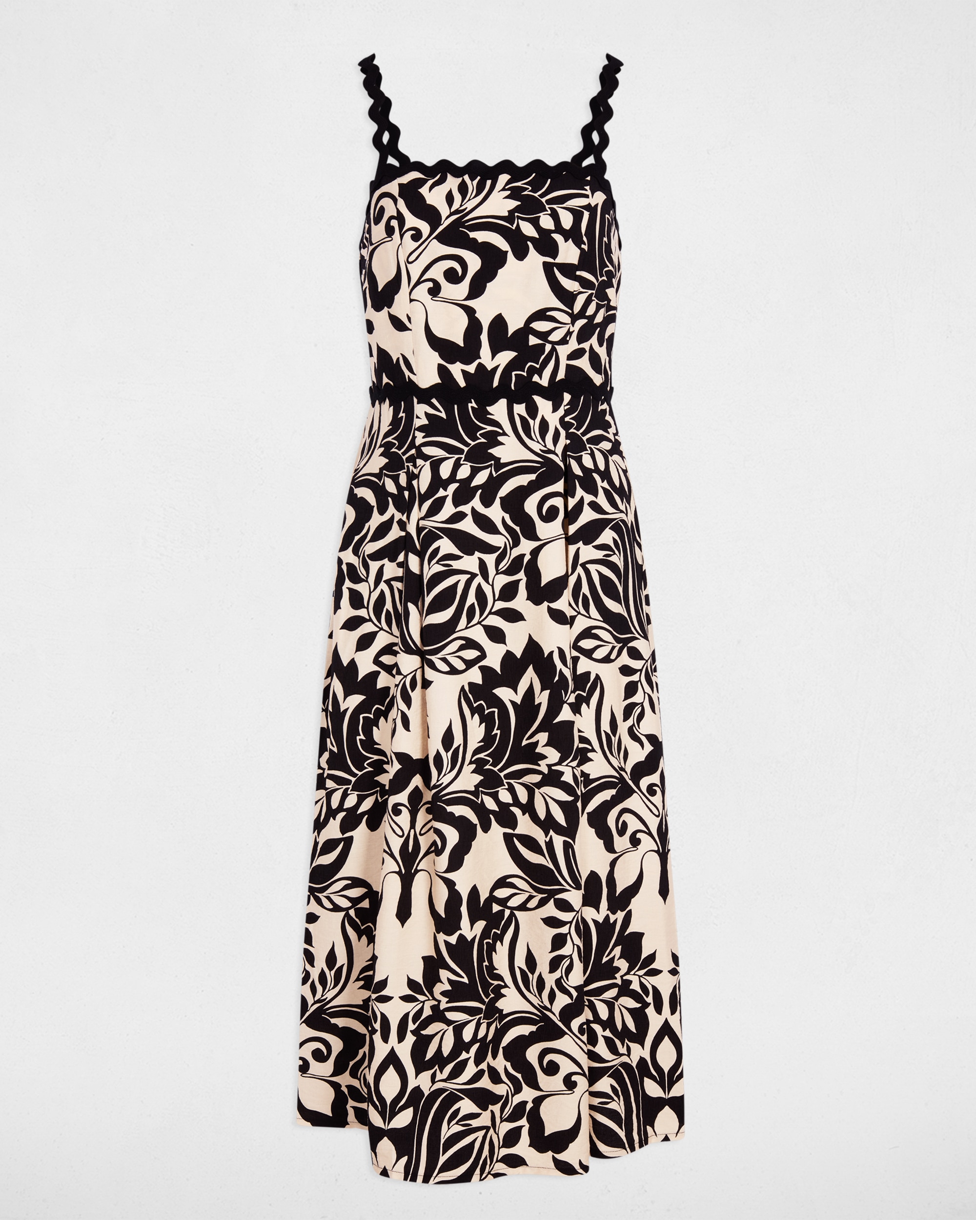 Vestido Midi com Decote Quadrado Preto-2