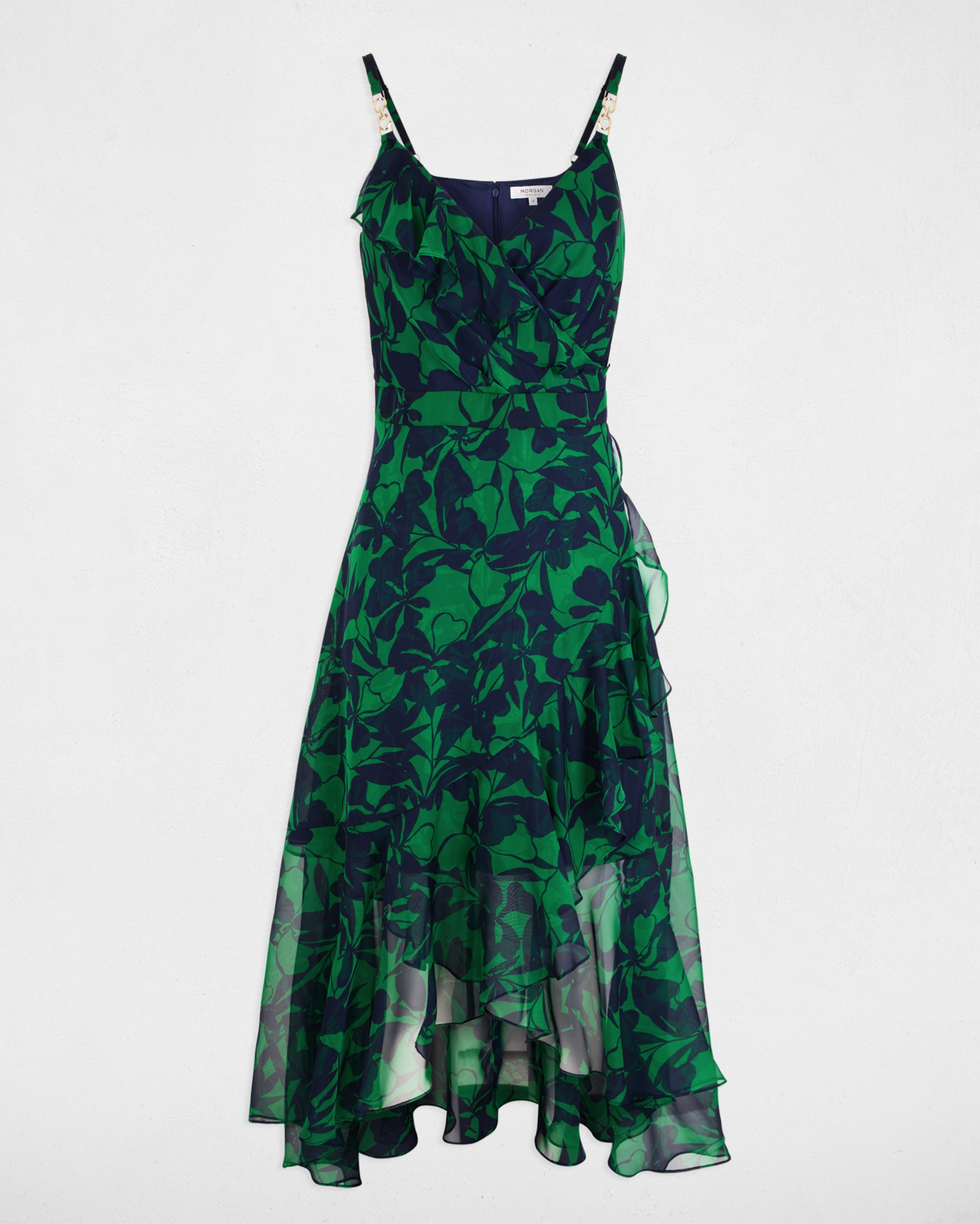 Vestido Midi com Decote em V e Alças com Charm Preto / Verde-2