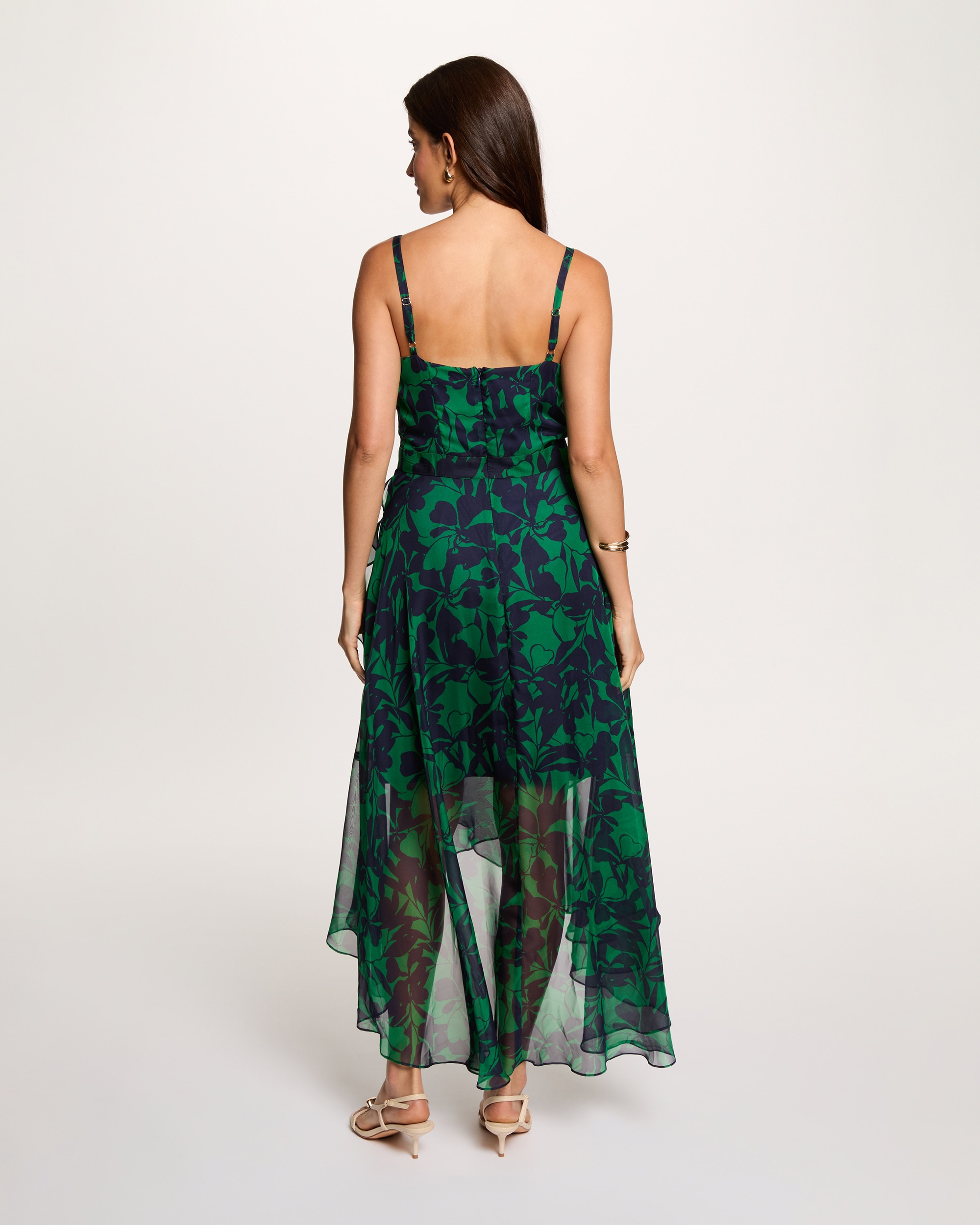Vestido Midi com Decote em V e Alças com Charm Preto / Verde-3