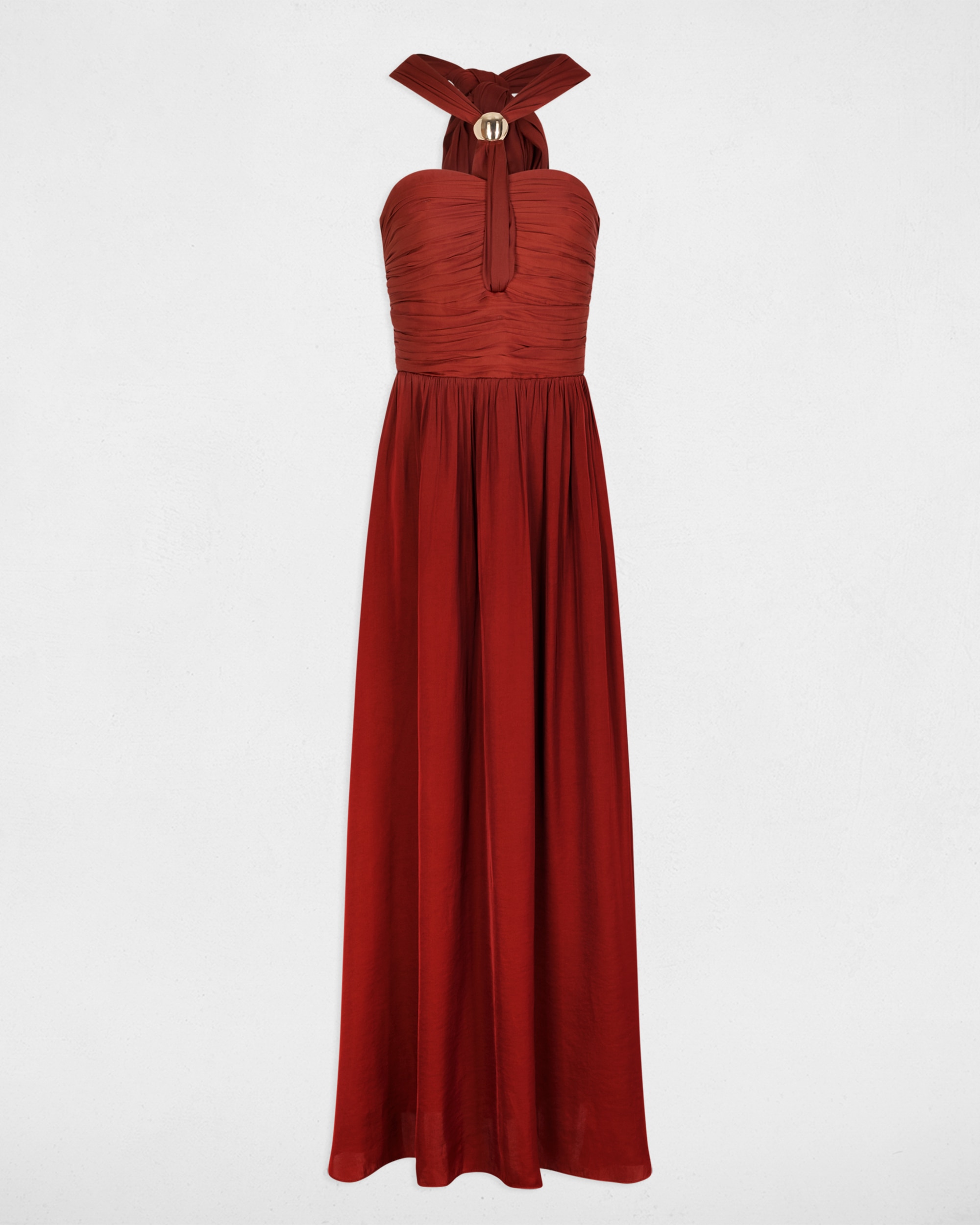 Vestido Comprido com Fecho de Laço e Charm Castanho-2