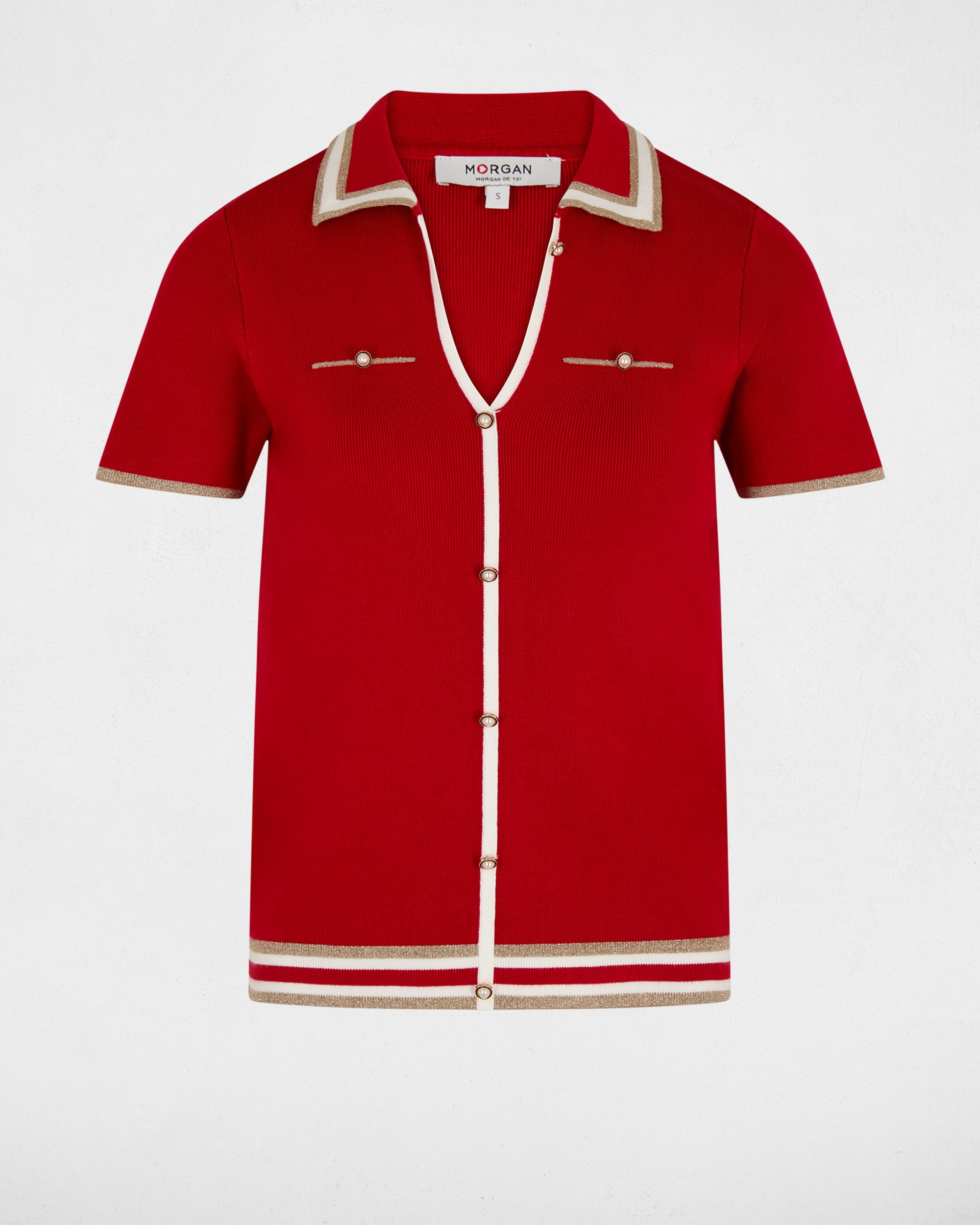 Cardigan com Decote em V Vermelho-2