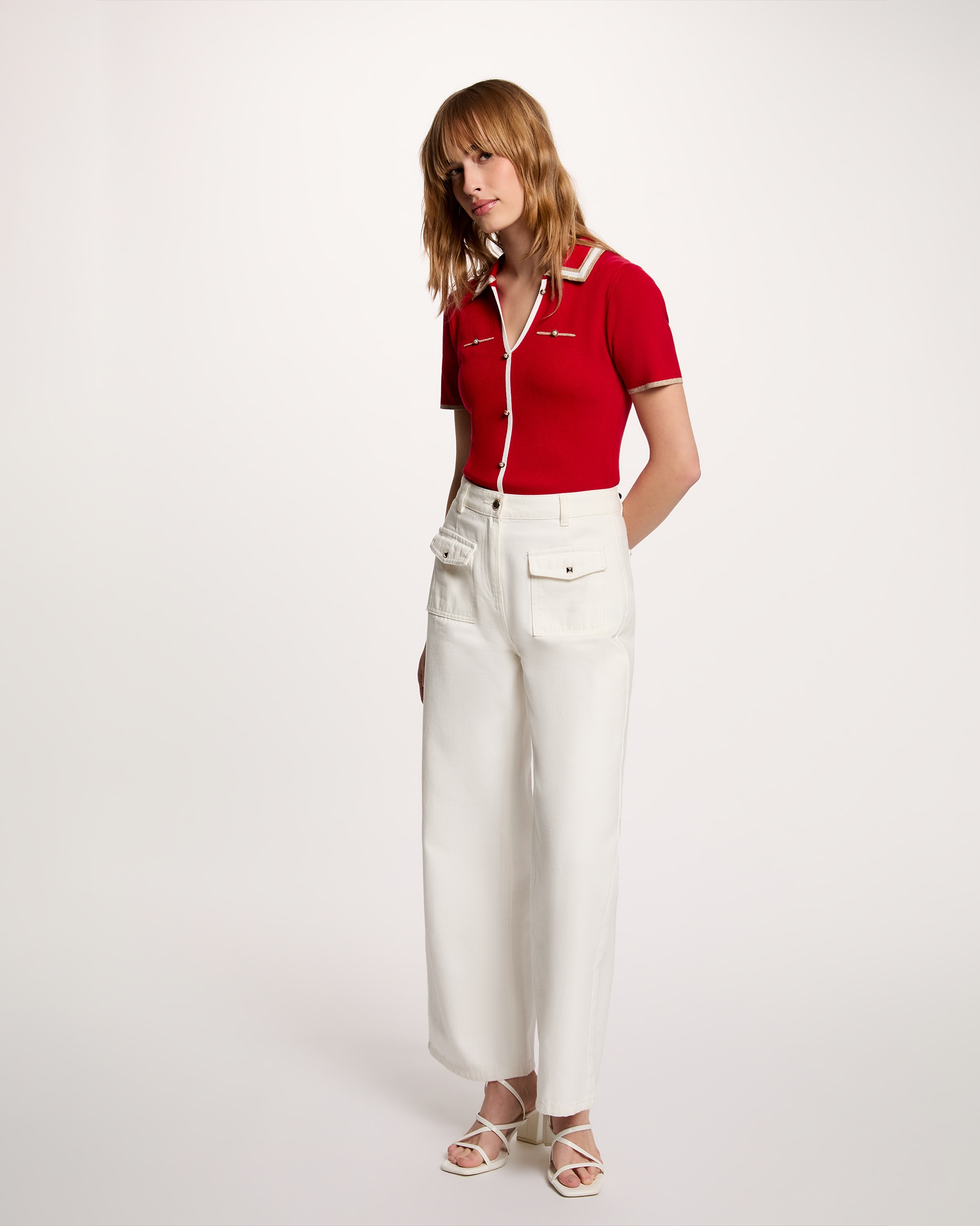 Cardigan com Decote em V Vermelho-4