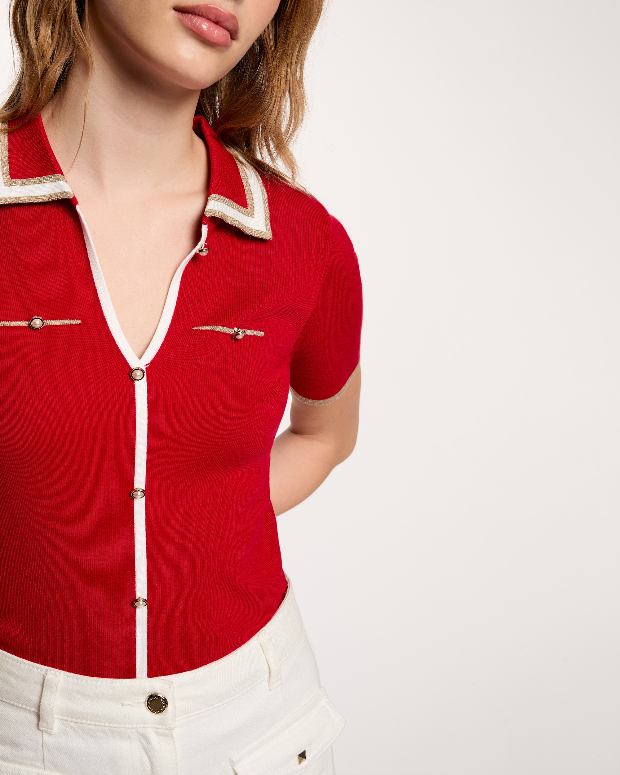 Cardigan com Decote em V Vermelho-5