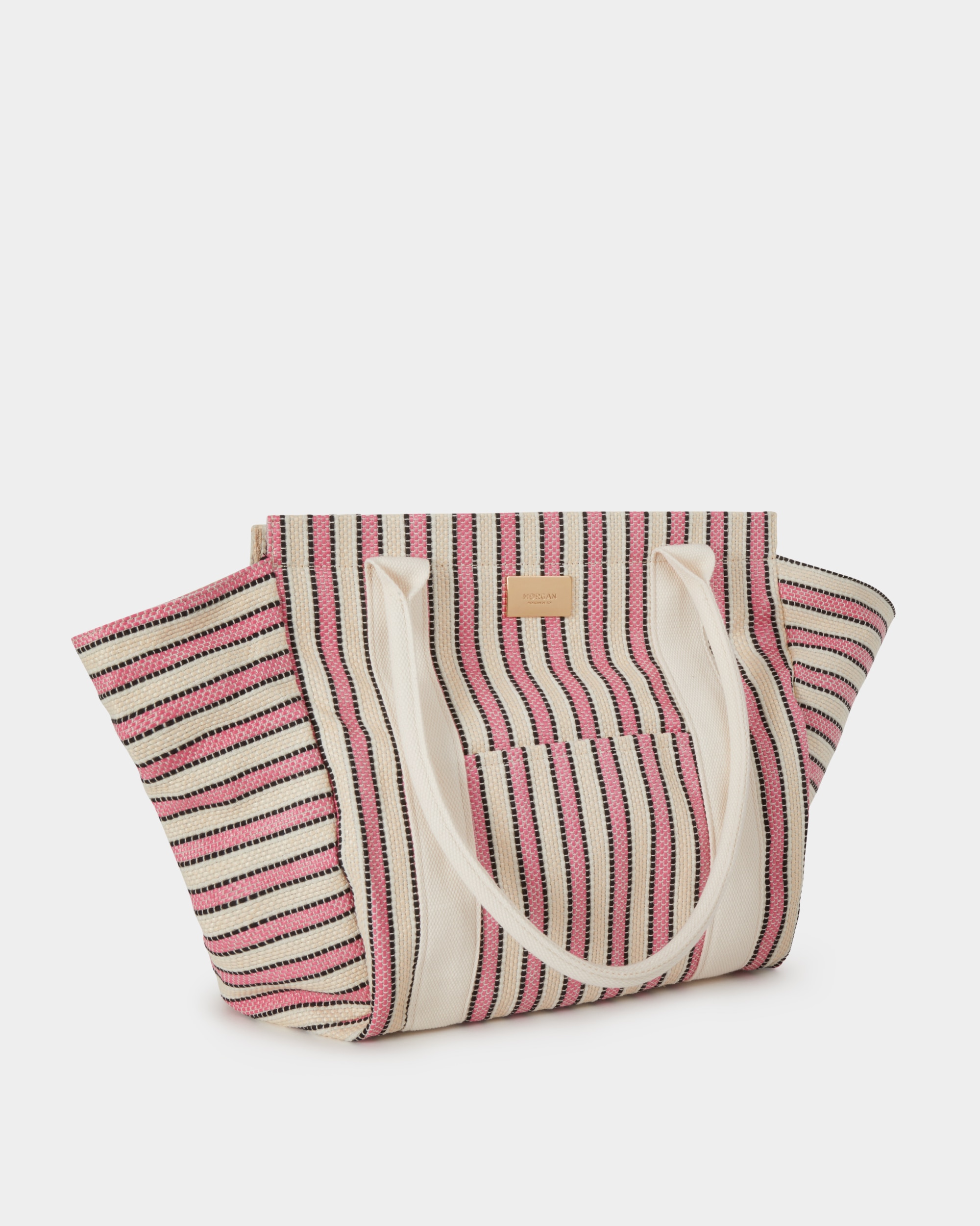 Mala de Ombro Tote com Estampado Às Riscas Rosa-2