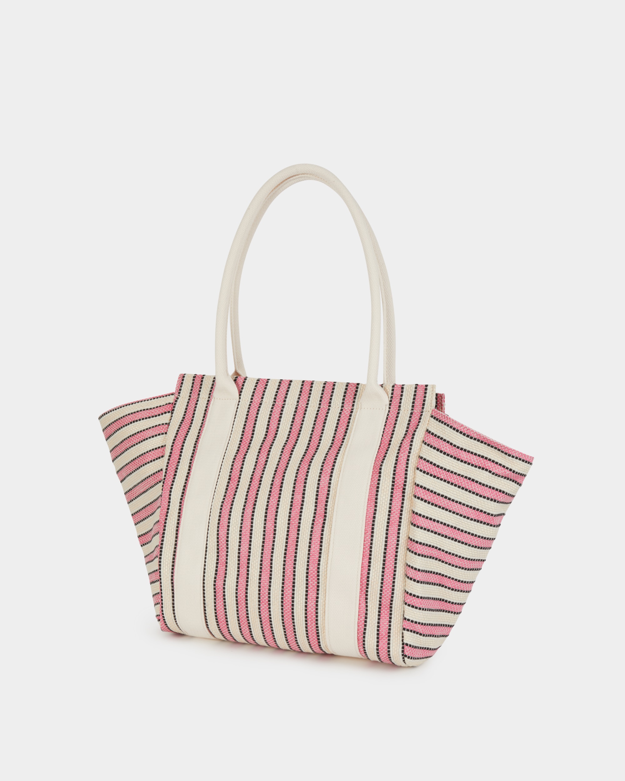 Mala de Ombro Tote com Estampado Às Riscas Rosa-4