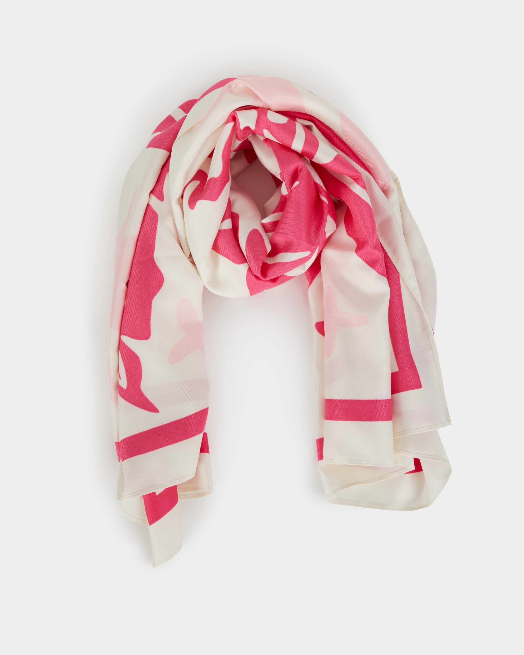 Écharpe Acetinada com Estampado Fantasia Rosa-2