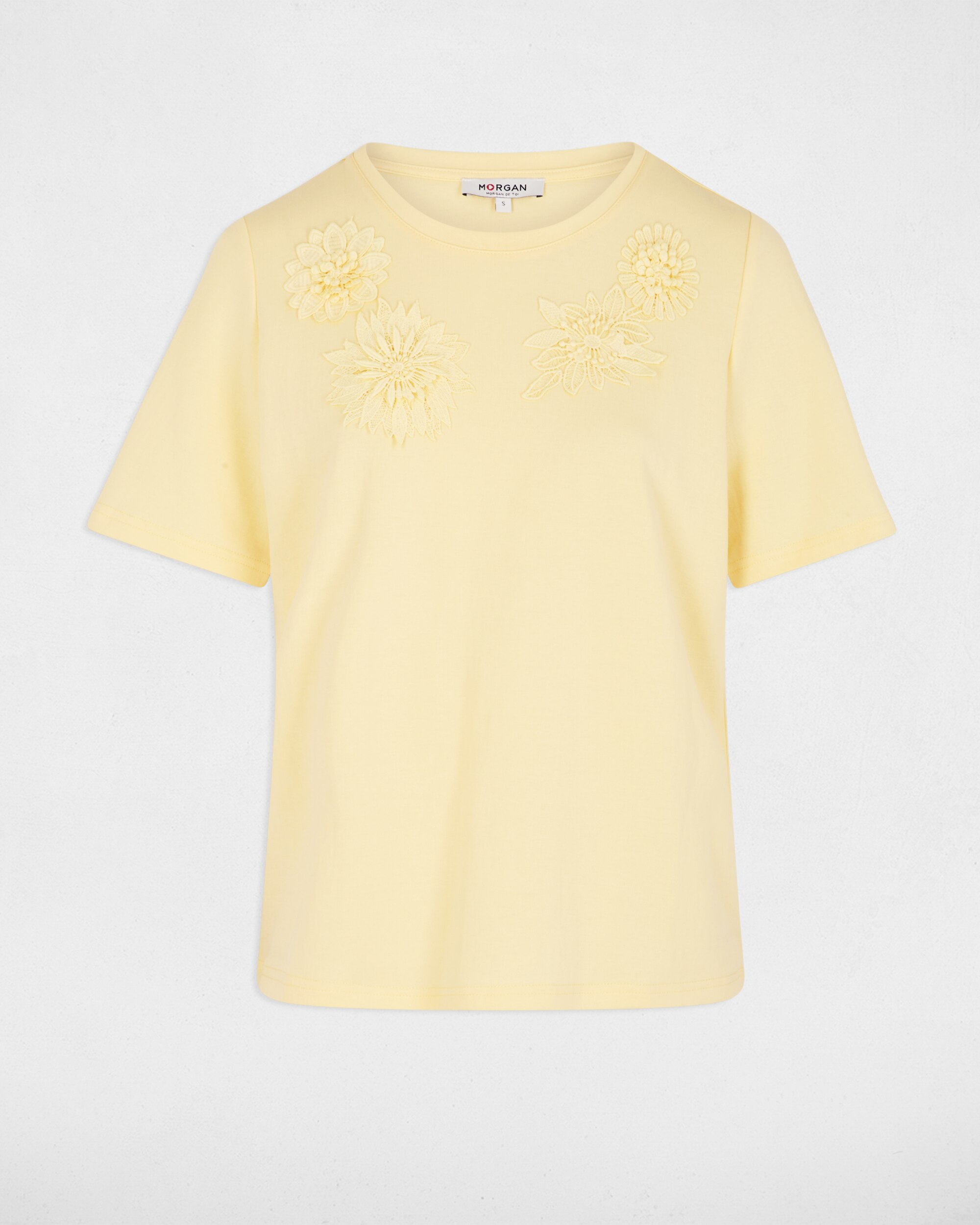 T-shirt com Corte a Direito e Gola Redonda Amarelo-2