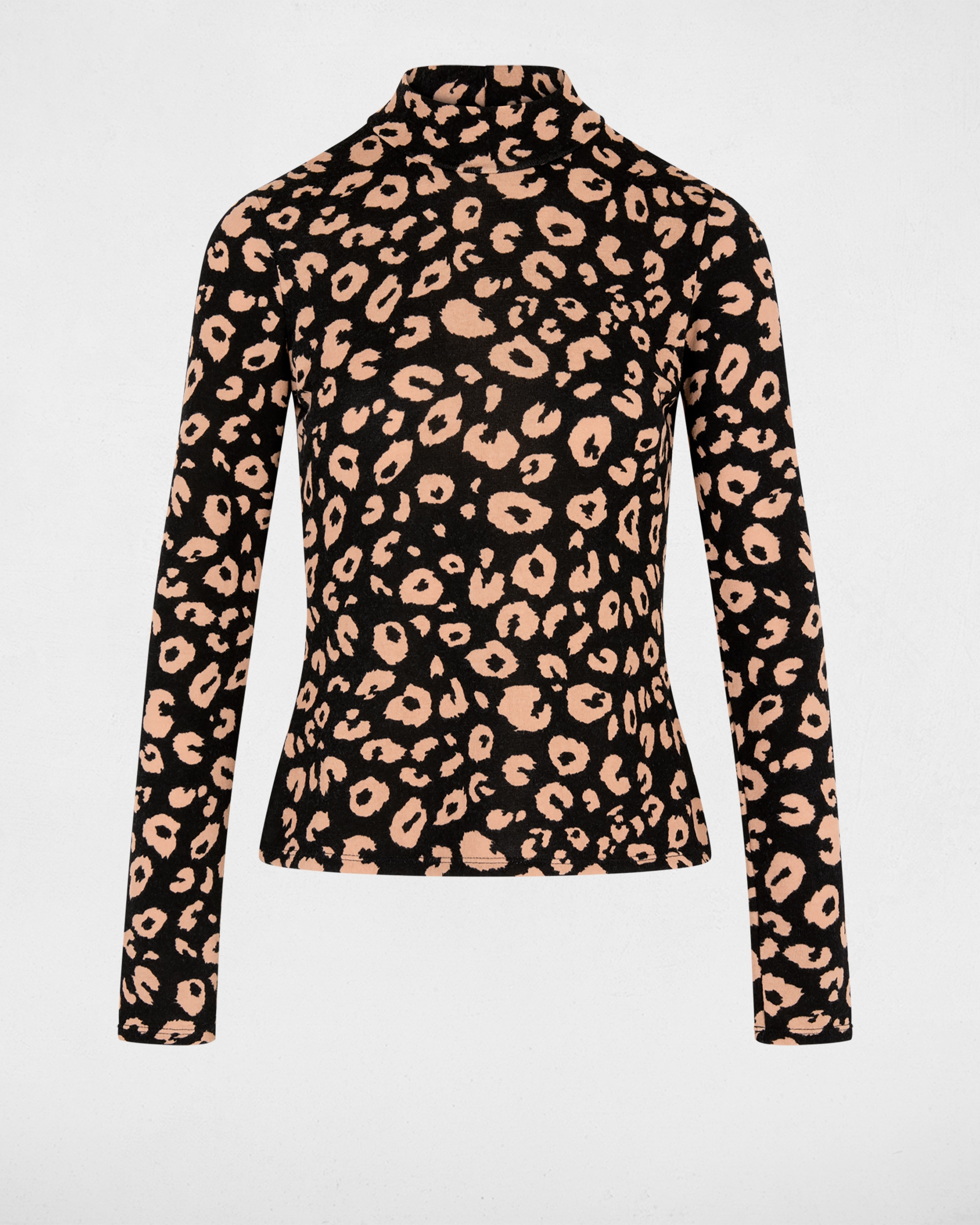 T-shirt Ajustada de Gola Alta Preto-2