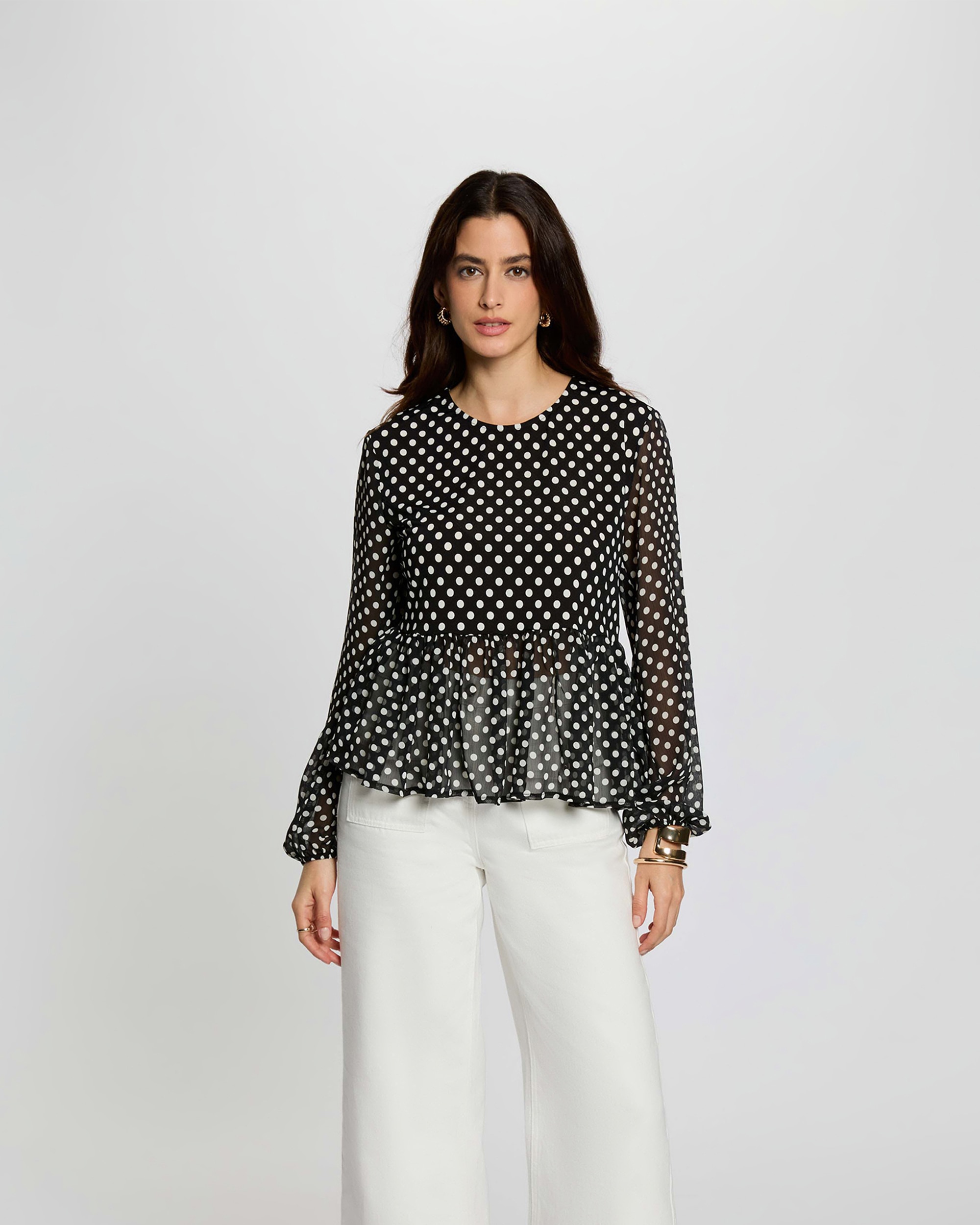 Blusa de Gase com Gola Redonda Preto translúcido-1