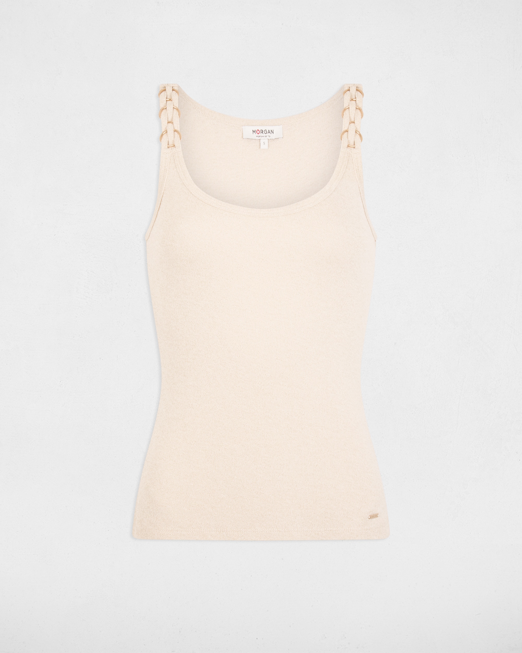 T-shirt Ajustada de Gola Redonda Bege-2
