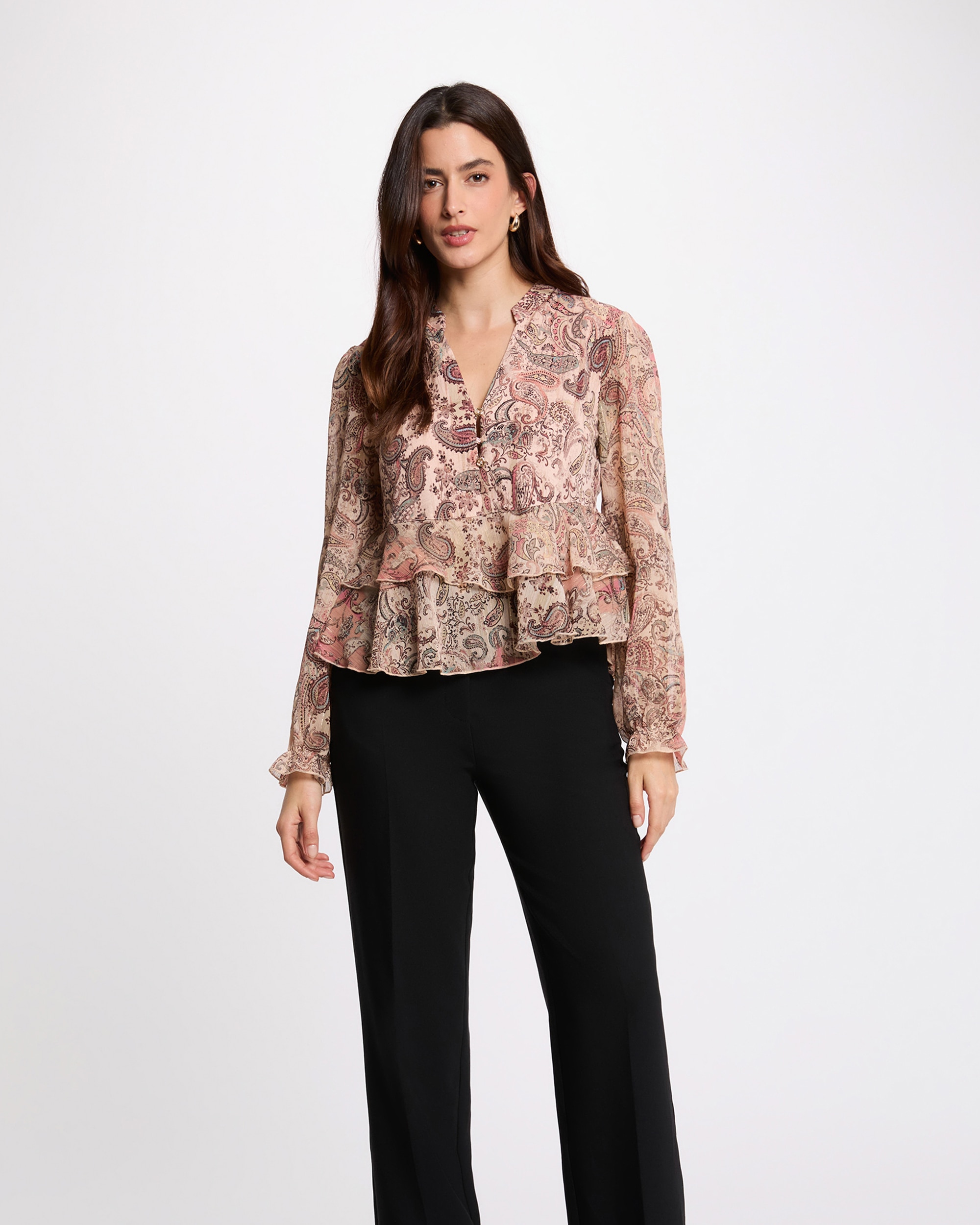 Blusa de Voile com Decote em V Multicolor-1