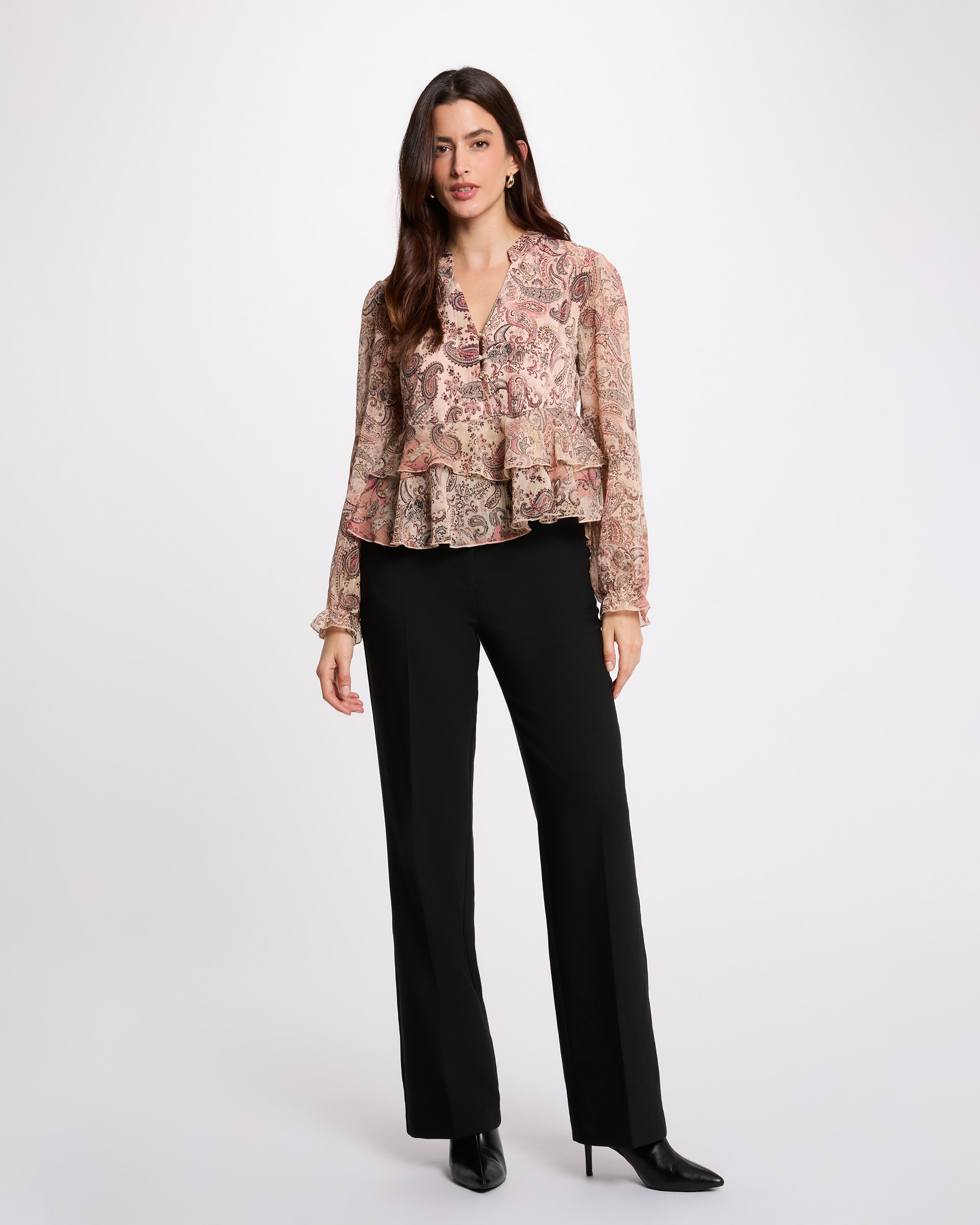 Blusa de Voile com Decote em V Multicolor-4
