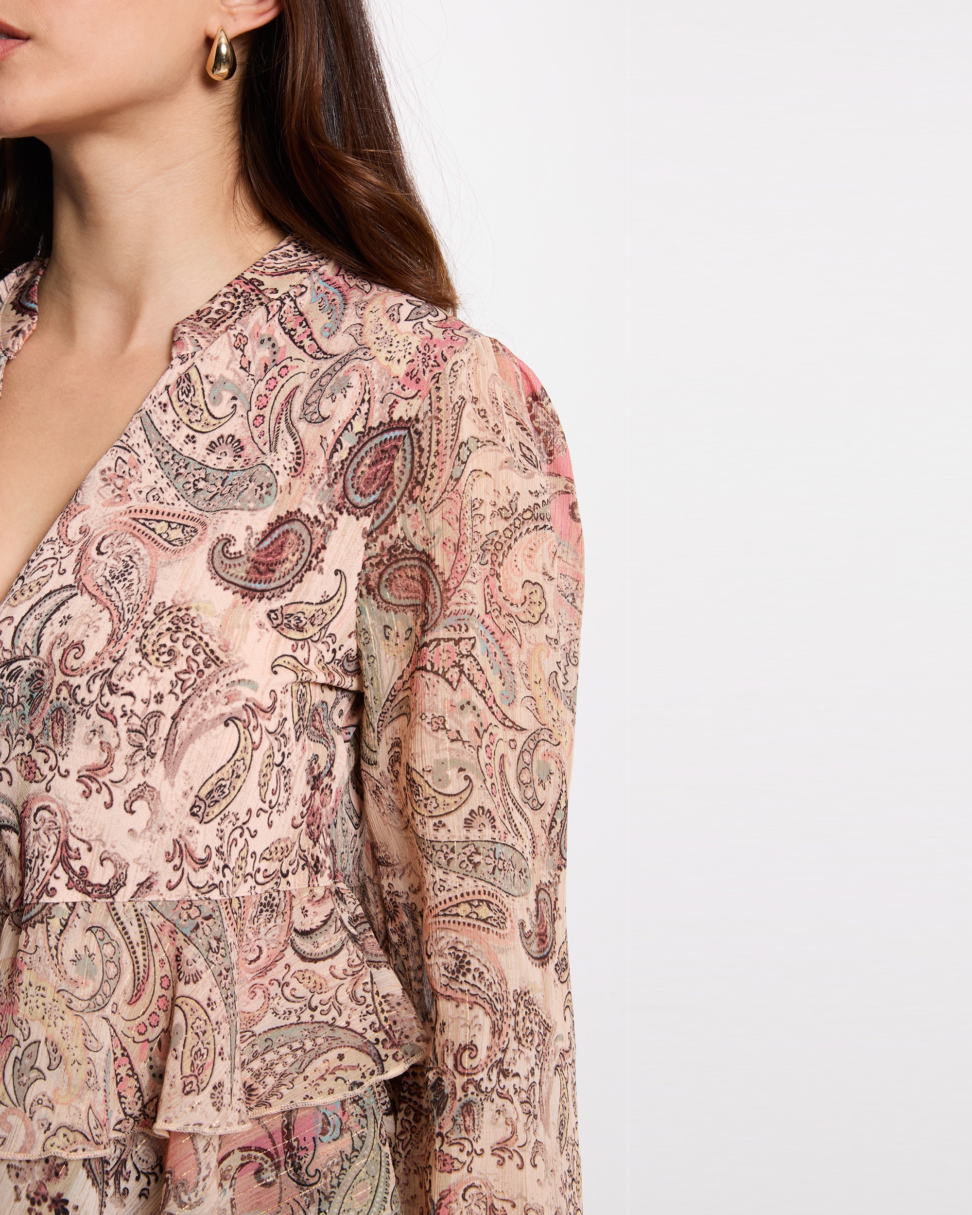 Blusa de Voile com Decote em V Multicolor-5