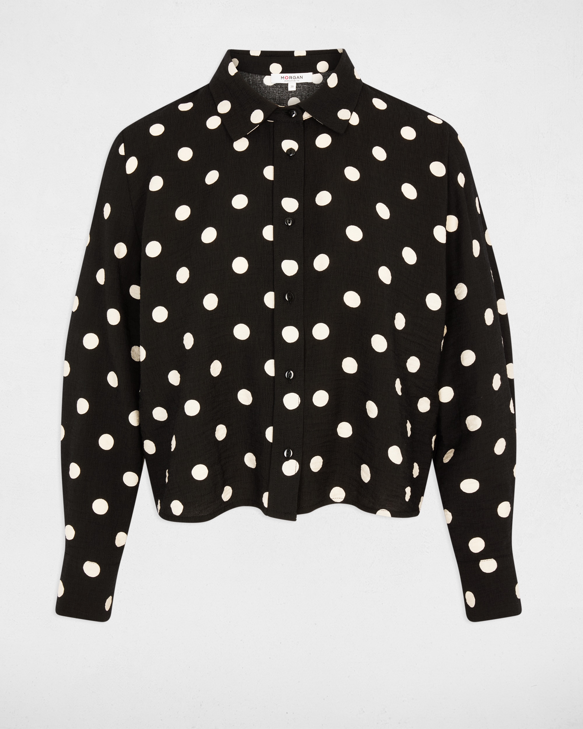 Camisa Cropped de Bolinhas Preto-2