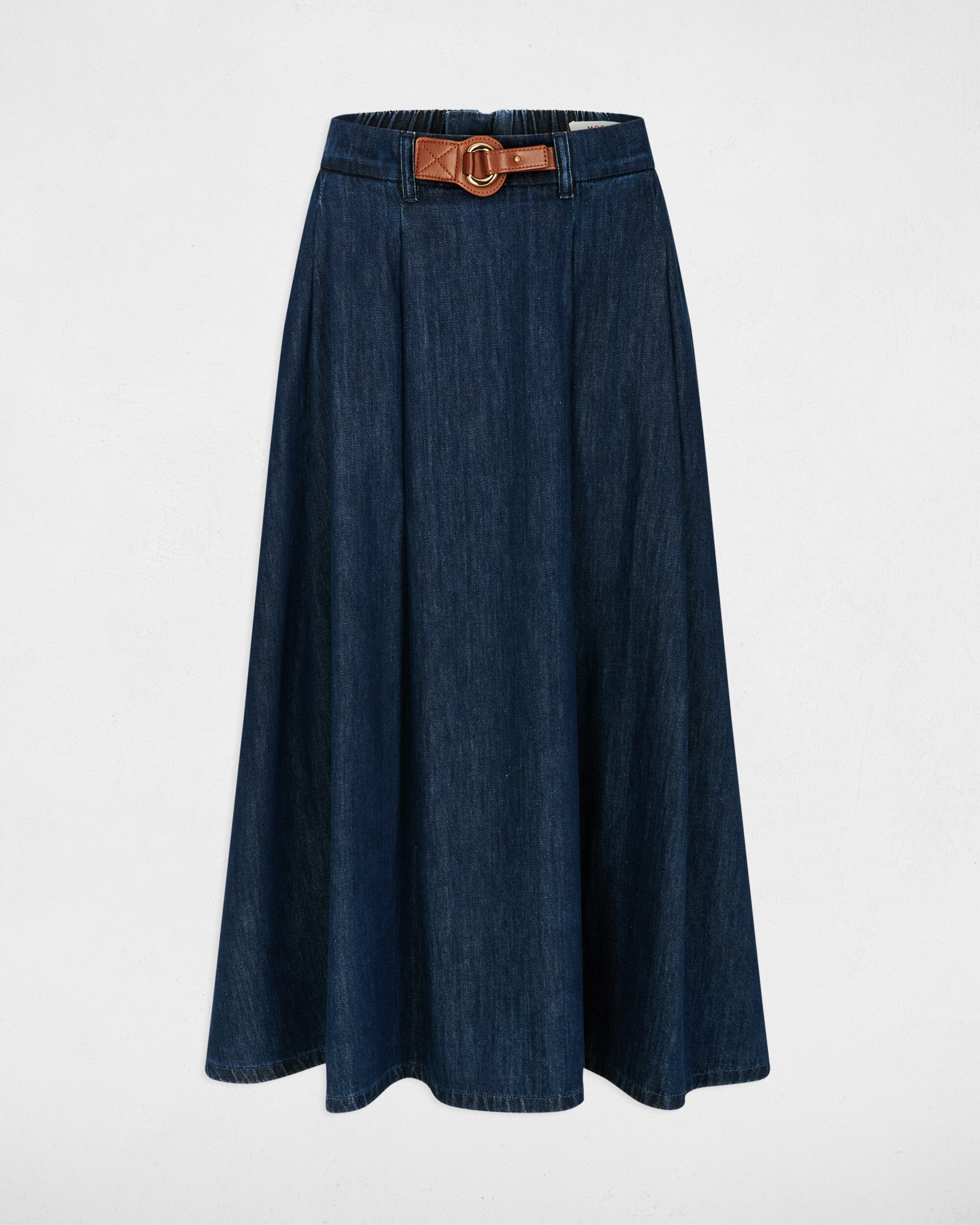 Saia Comprida em Tecido Jeans com Cós Azul-escuro-2