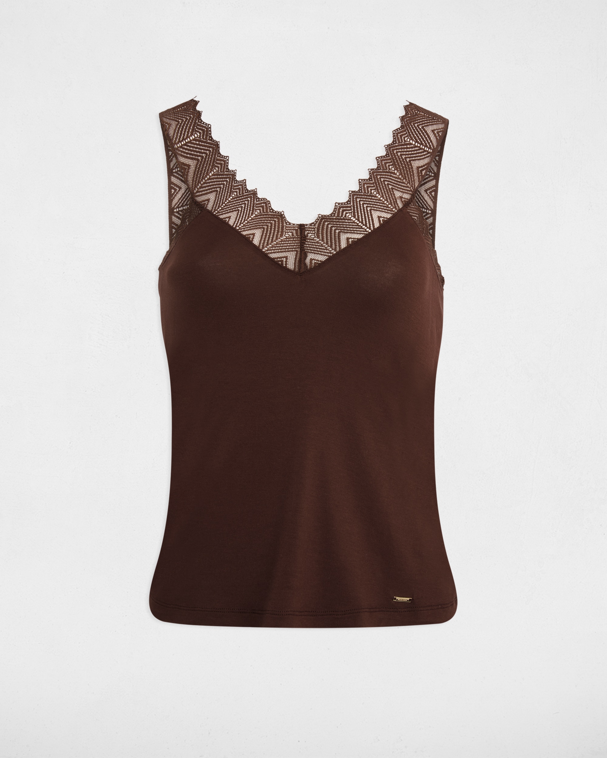 T-shirt com Decote em V Castanho-escuro-2