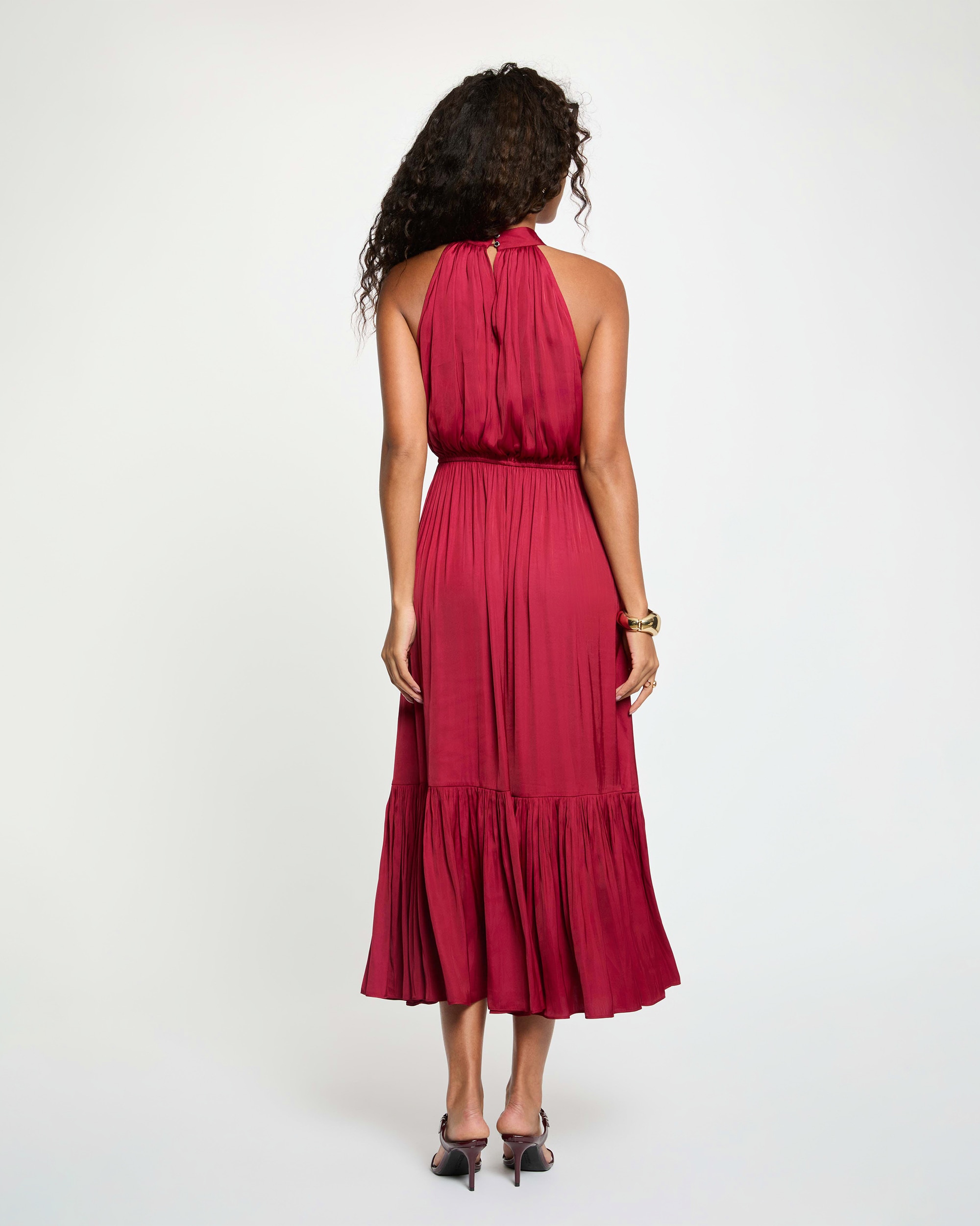 Vestido Comprido com Decote Halter Bordeaux-3