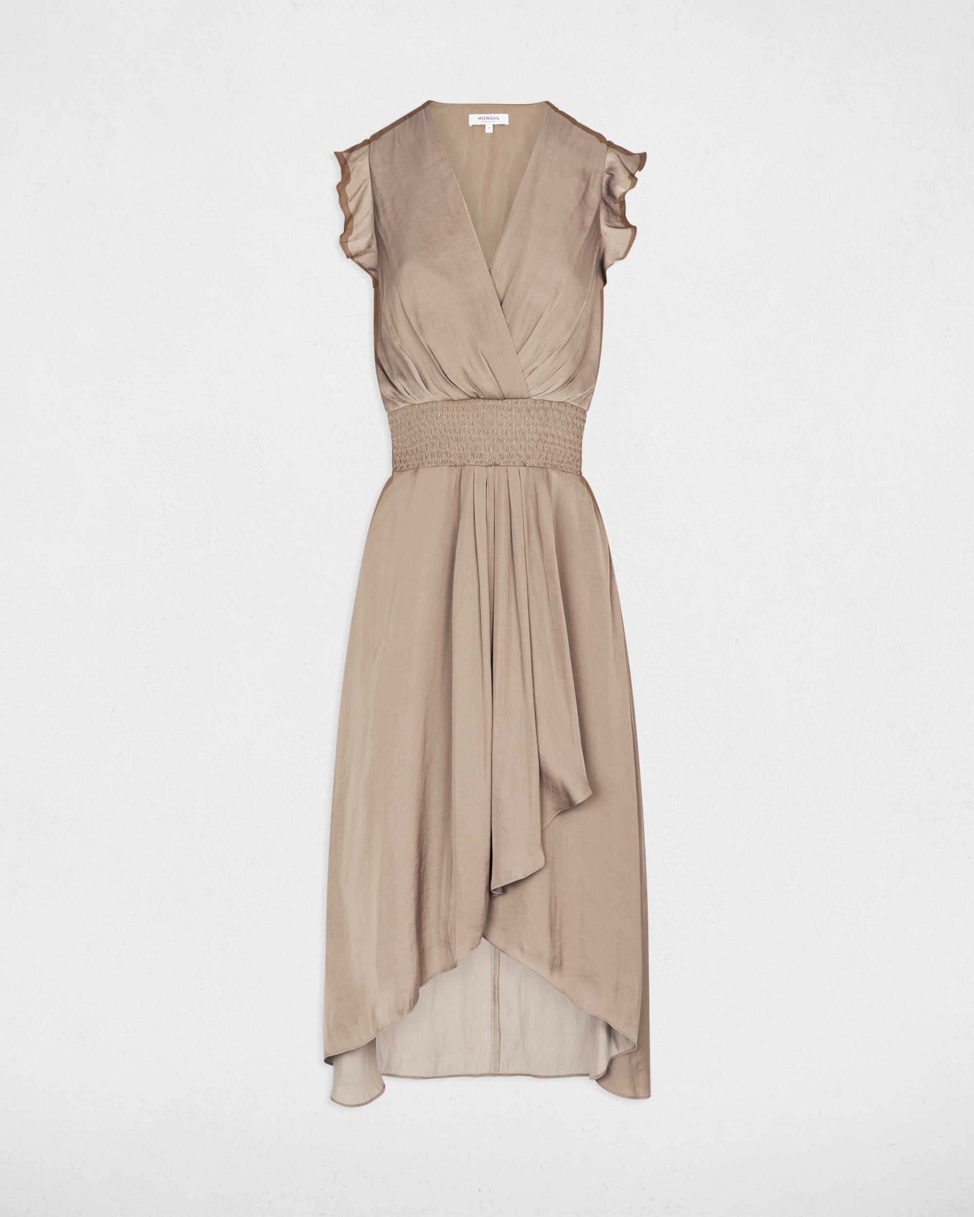 Vestido Midi com Decote em V Taupe-2