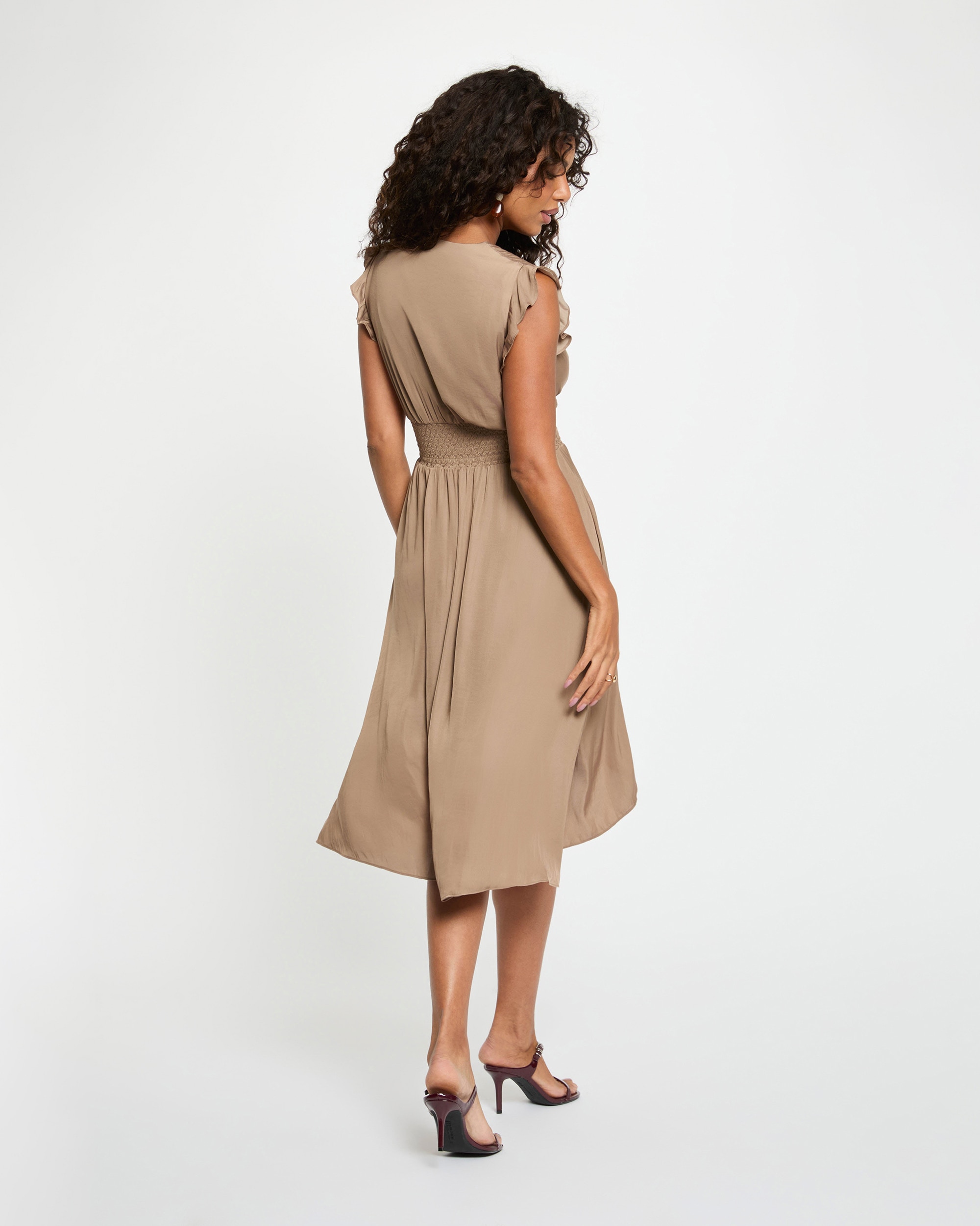 Vestido Midi com Decote em V Taupe-3
