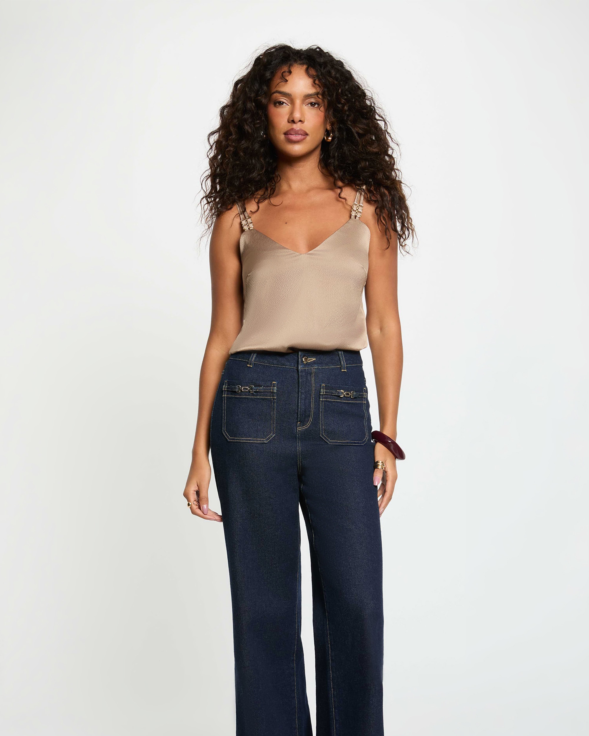 Blusa com Alças Decoradas Champanhe-1