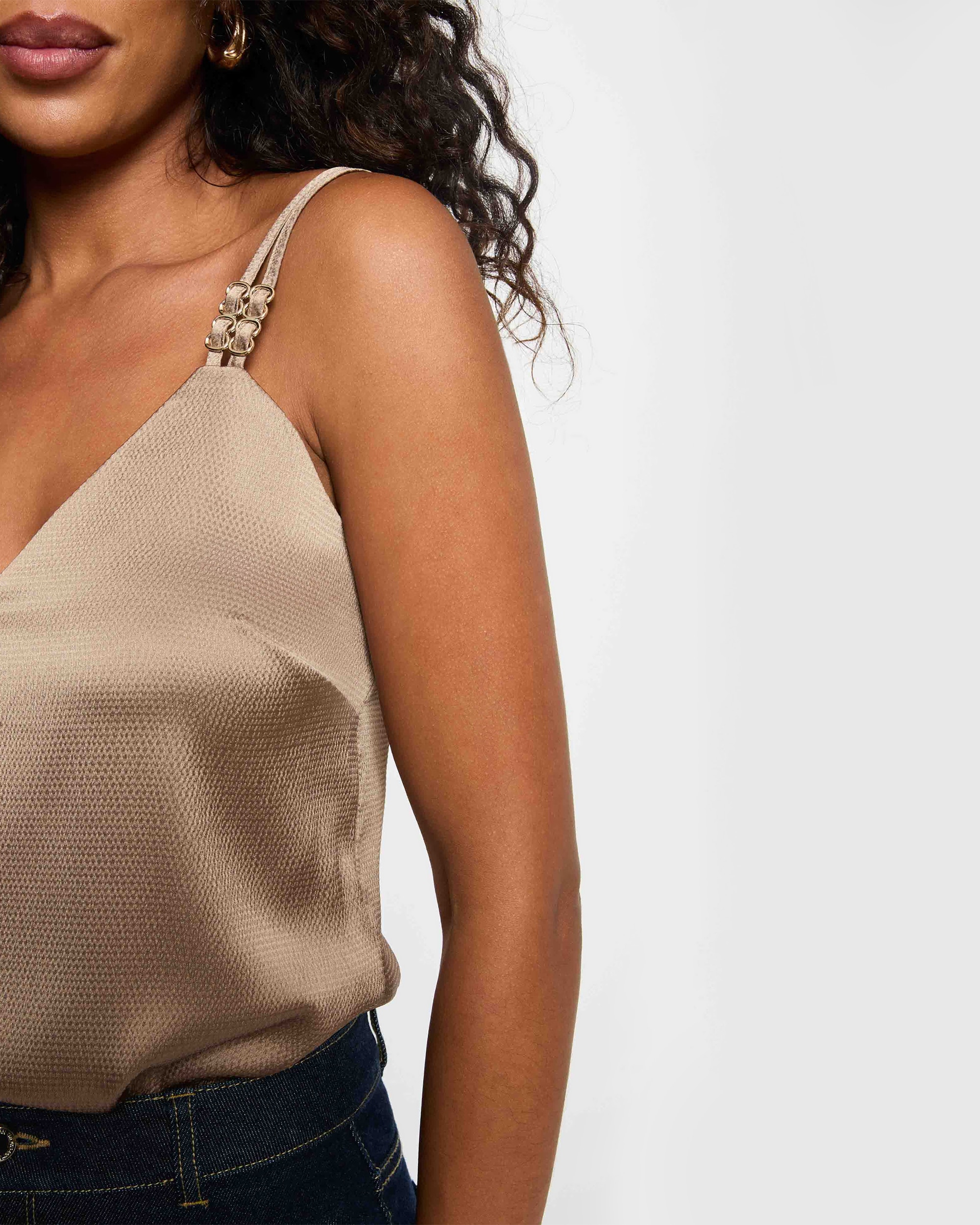 Blusa com Alças Decoradas Champanhe-5