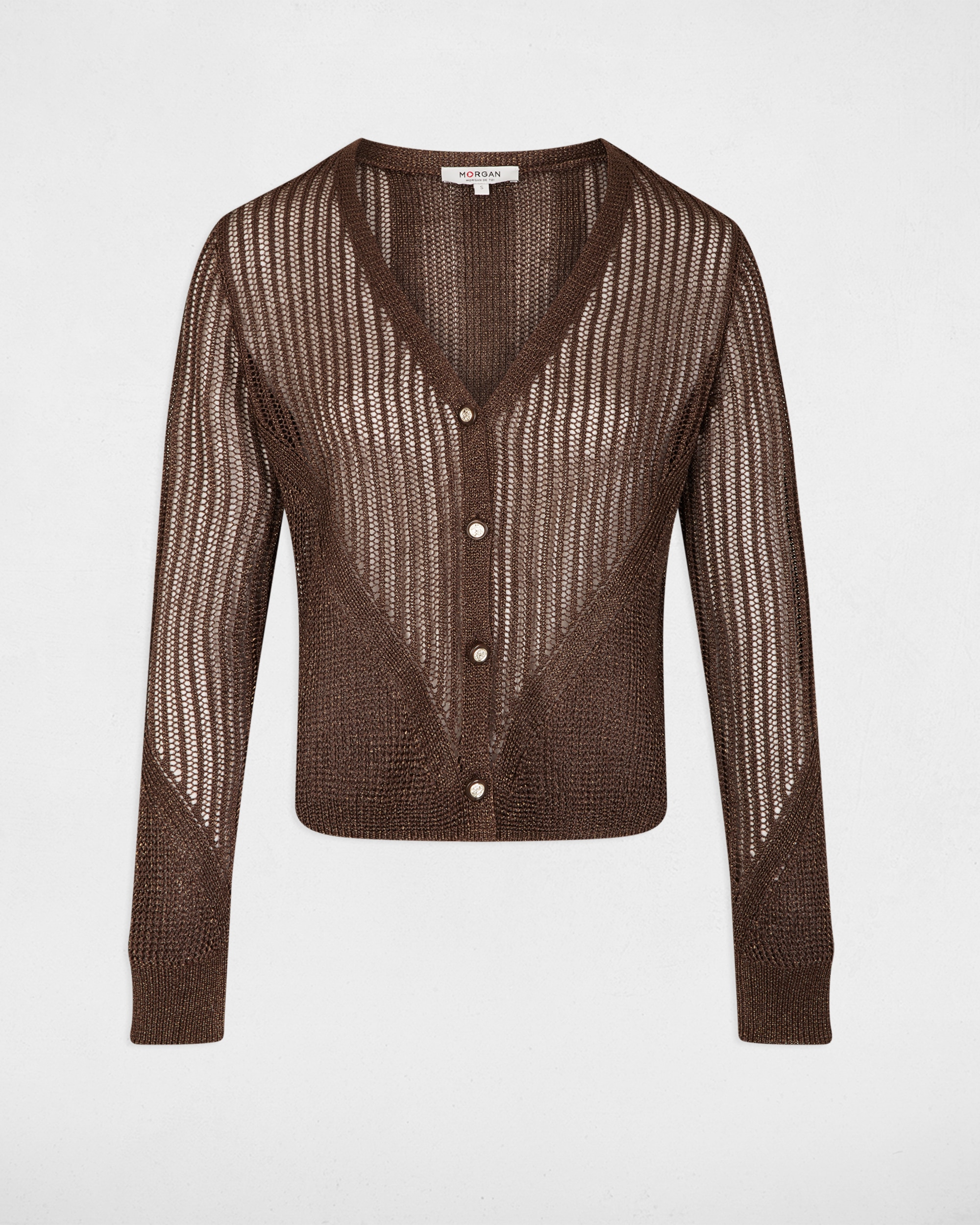 Cardigan com Decote em V Castanho-escuro-2