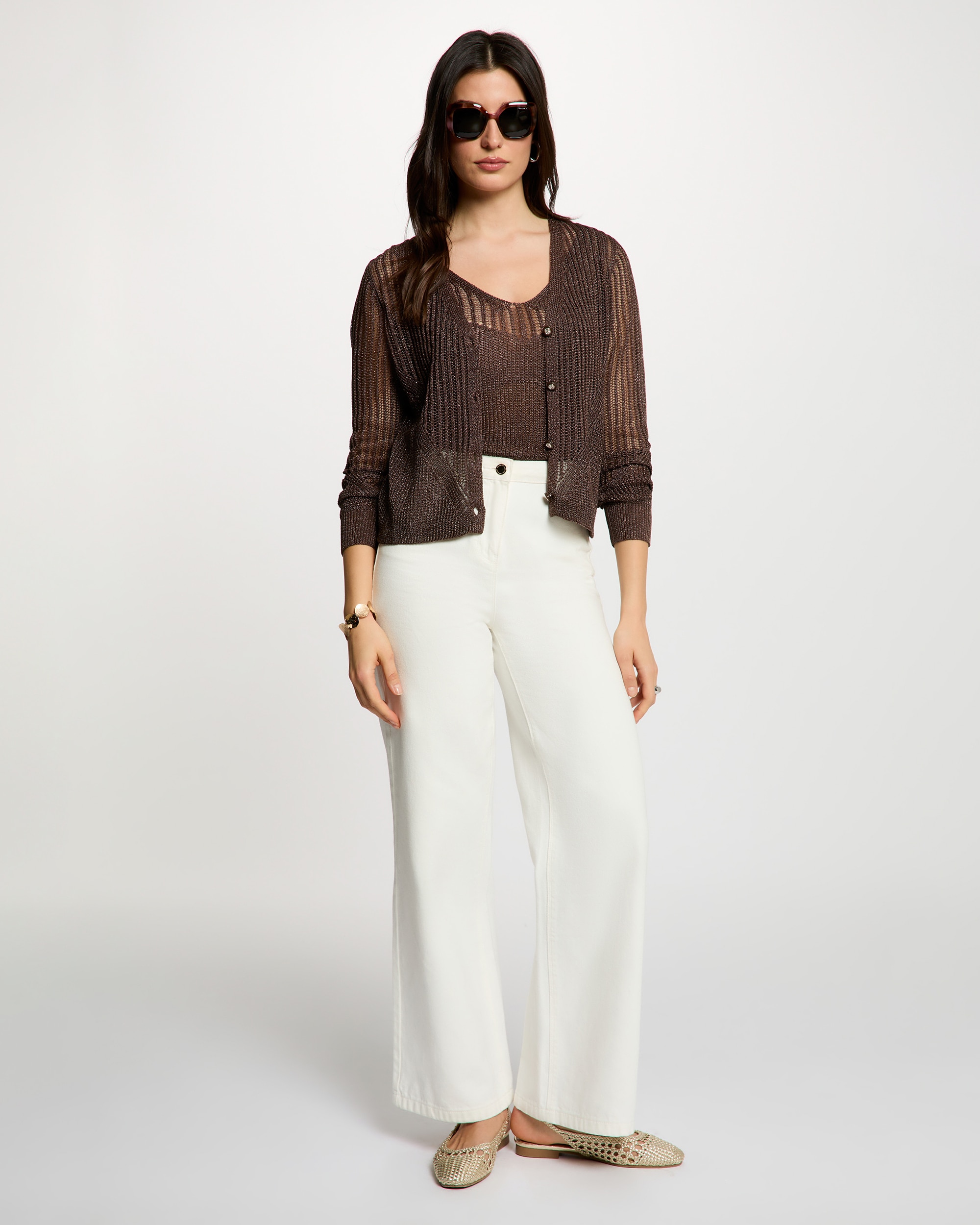 Cardigan com Decote em V Castanho-escuro-4