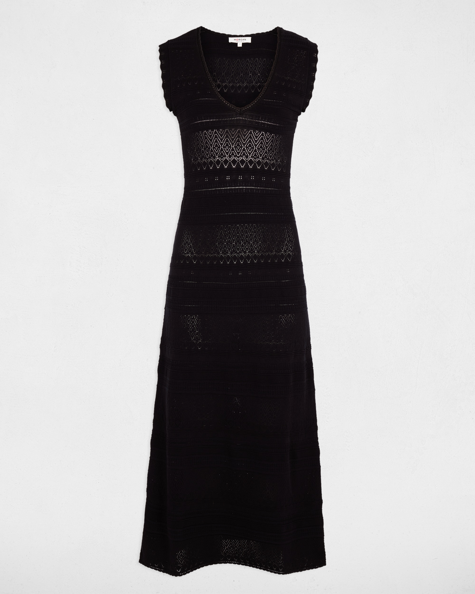 Vestido Midi com Decote em V Preto-2