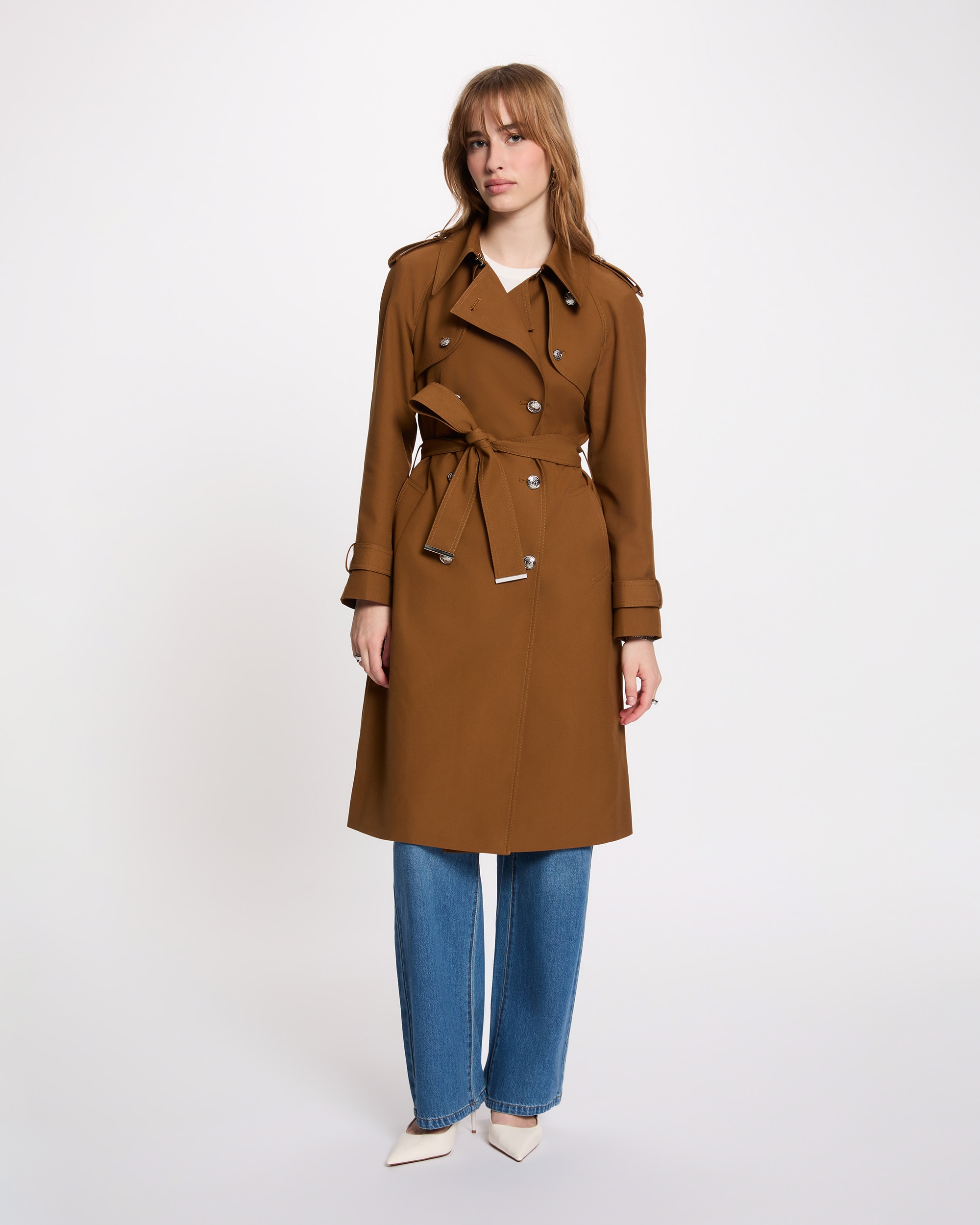 Gabardina Comprida com Cinto Camel-4