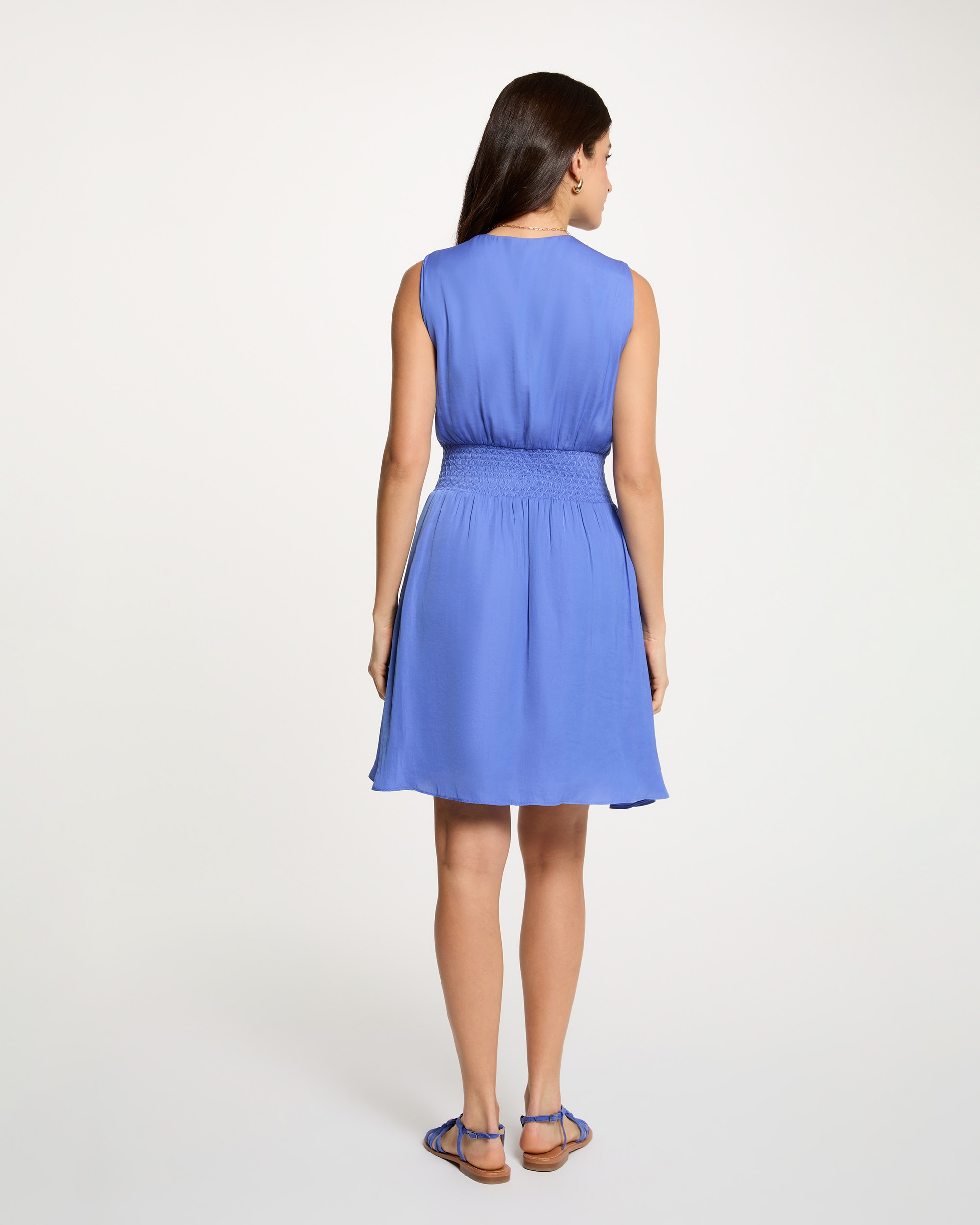 Vestido Curto com Corte a Direito Folgado Azul-celeste-3