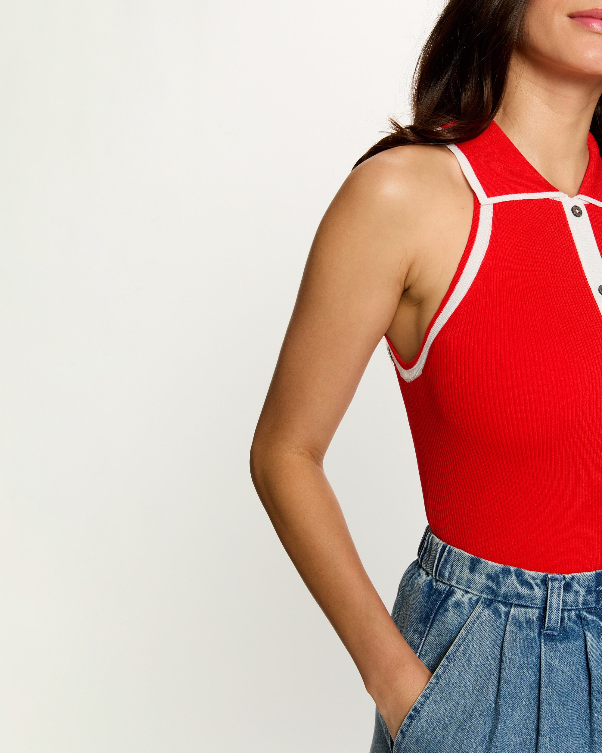 Colete com Fecho de Botões Vermelho / Branco-5