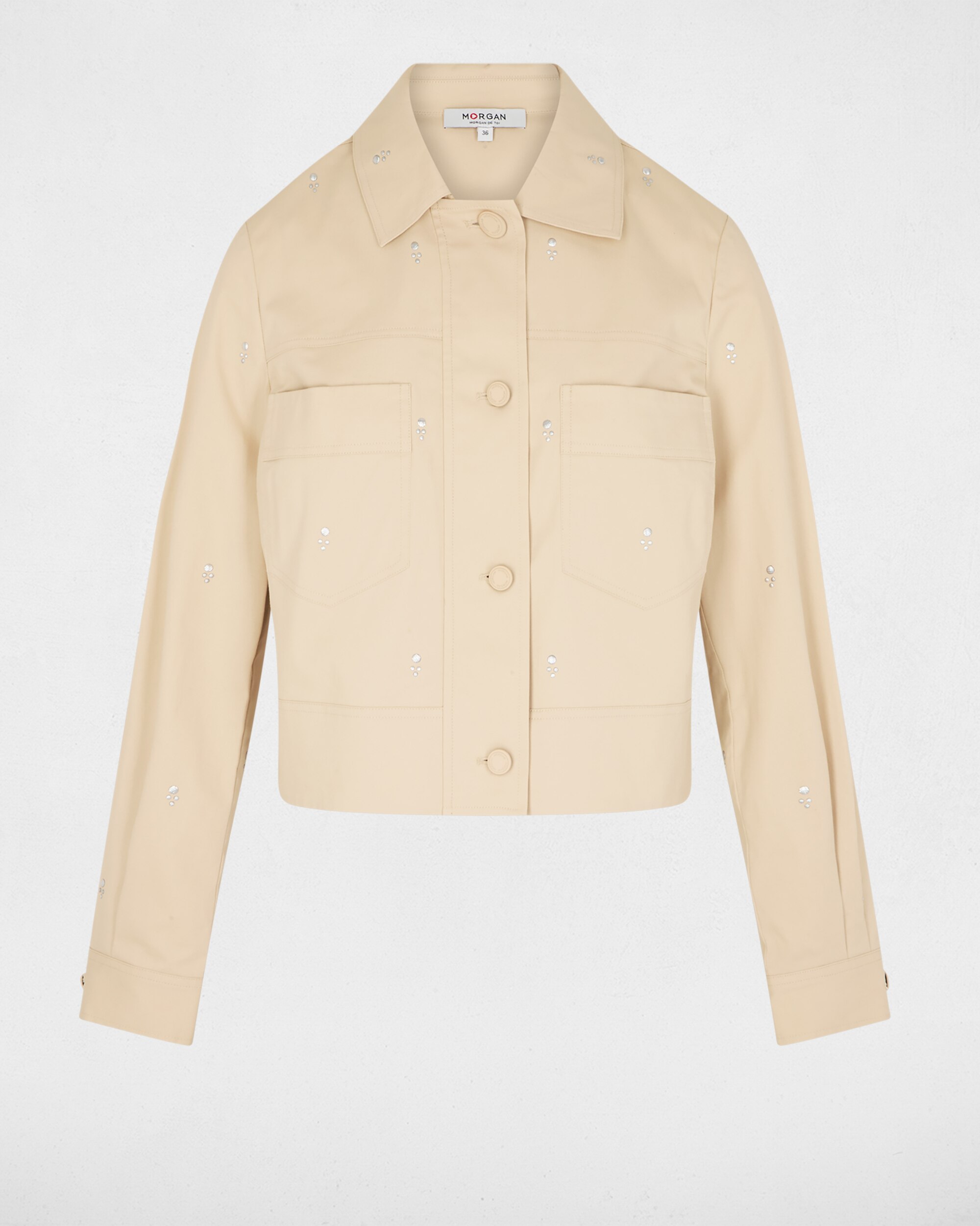 Casaco Cropped com Tachas Bege-2