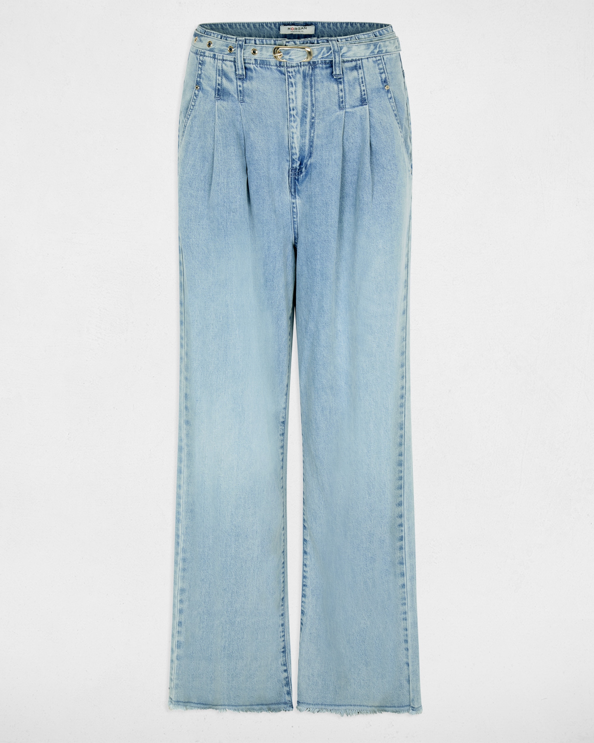 Jeans À Boca de Sino com Pinças Azul denim-2