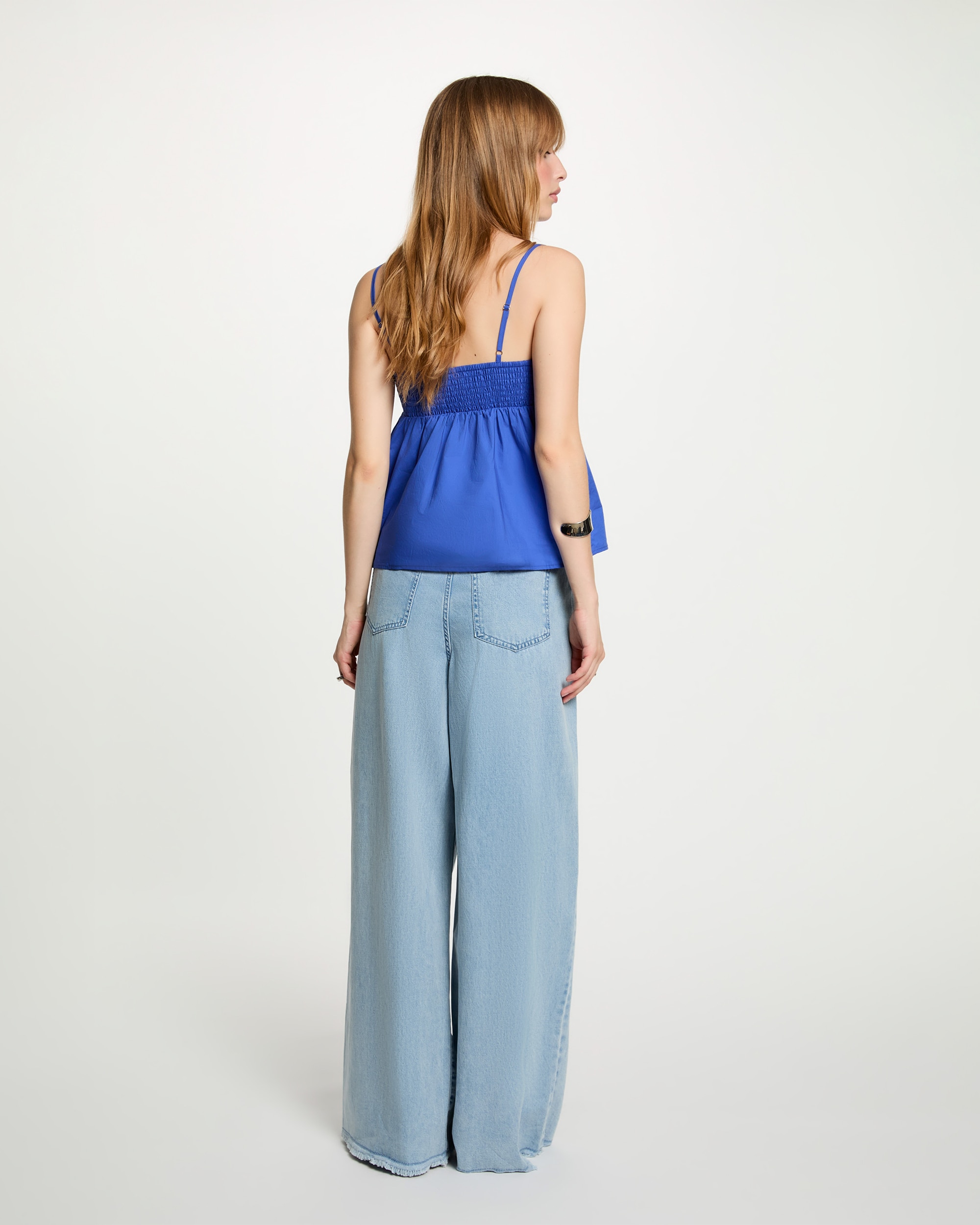 Jeans À Boca de Sino com Pinças Azul denim-3