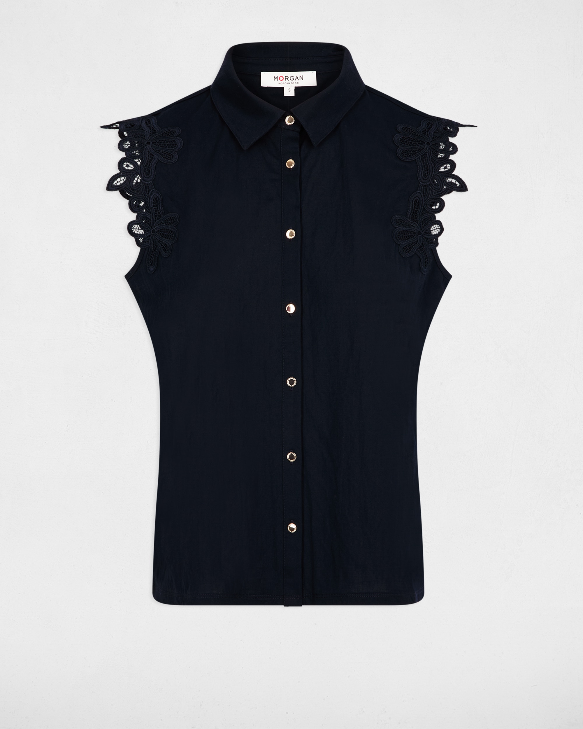 Camisa sem Mangas com Detalhes Bordados Azul-marinho-2