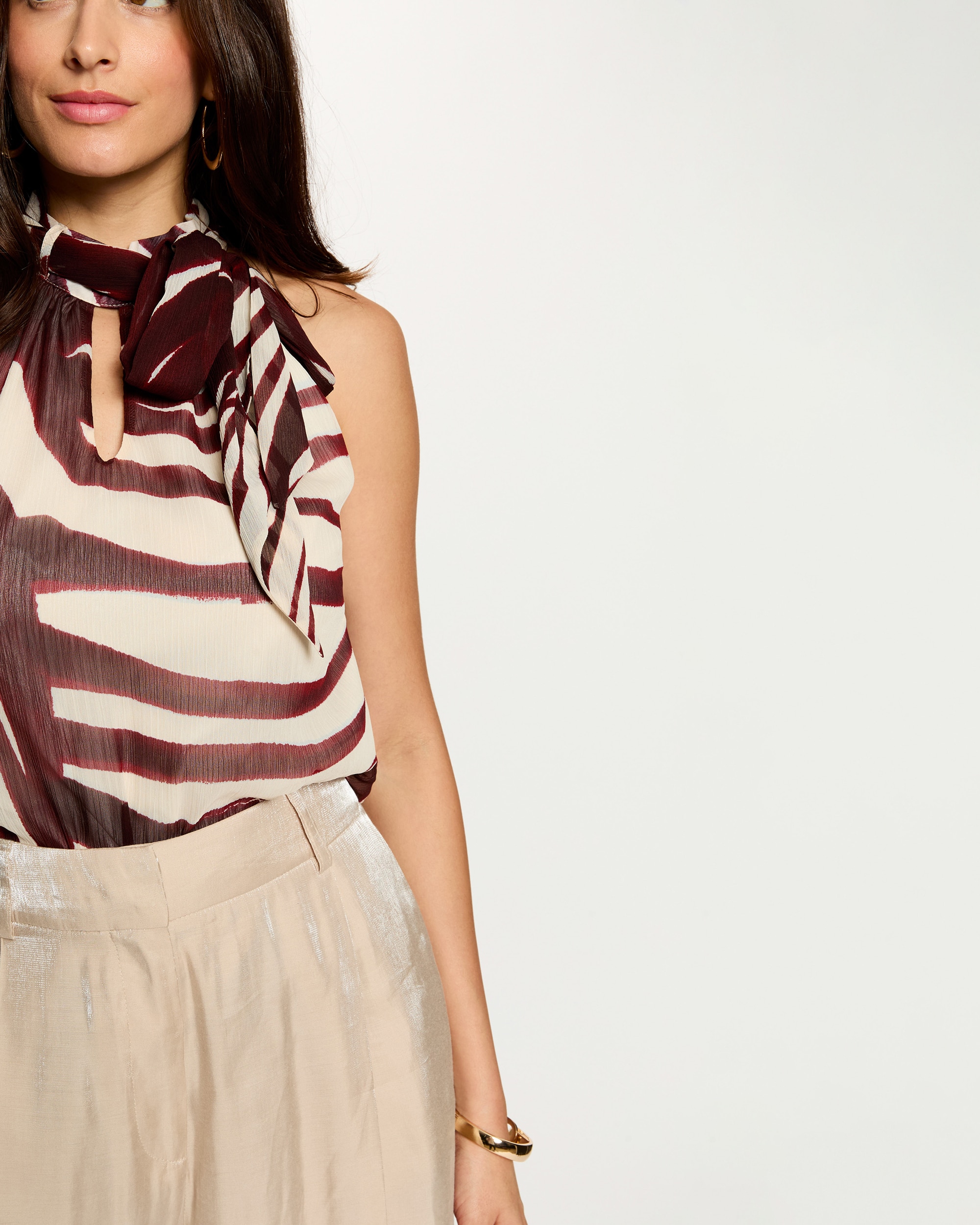 Top Plissado com Gola com Laço Multicolor-5