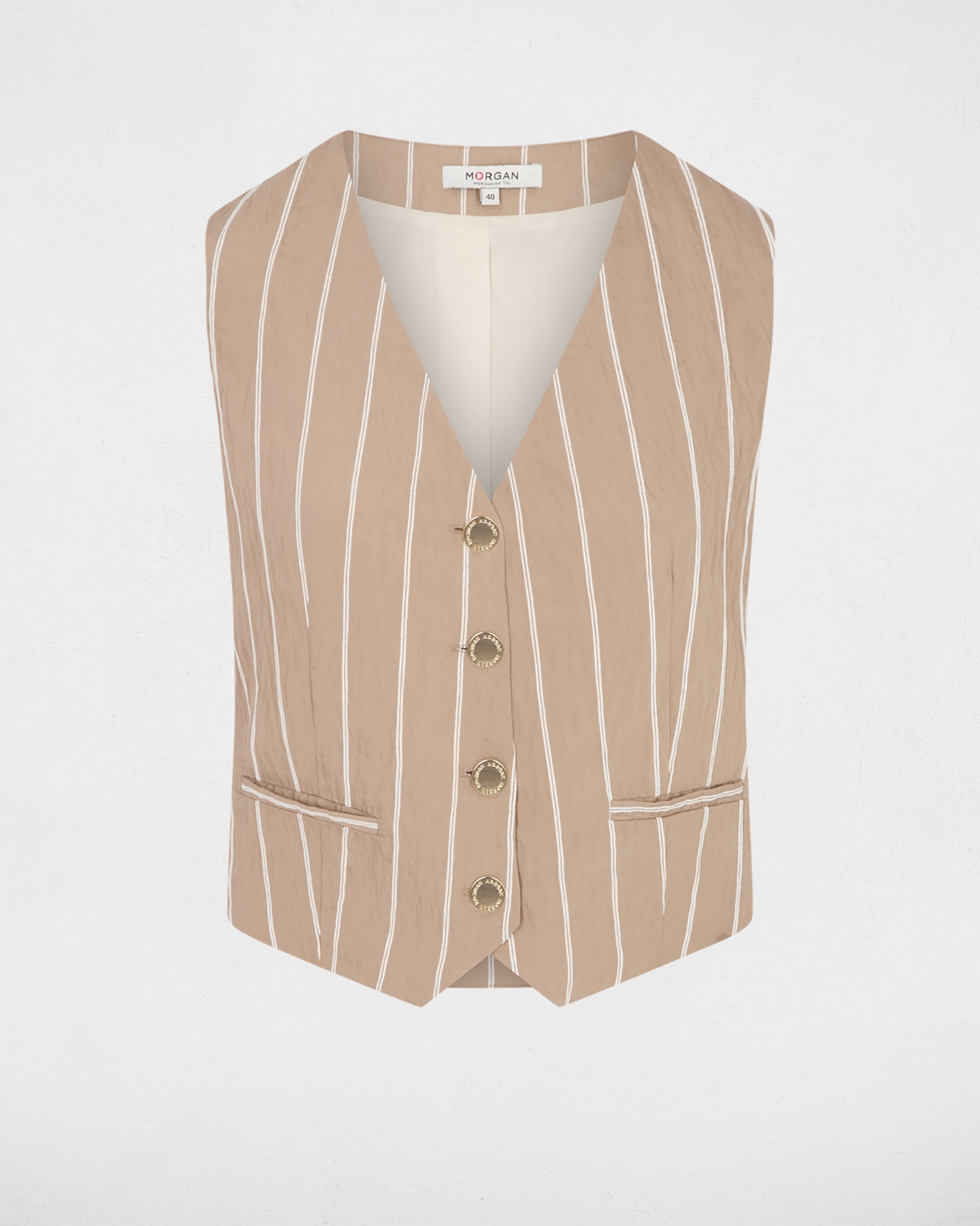Camisa com Gola Volteada Bege-2